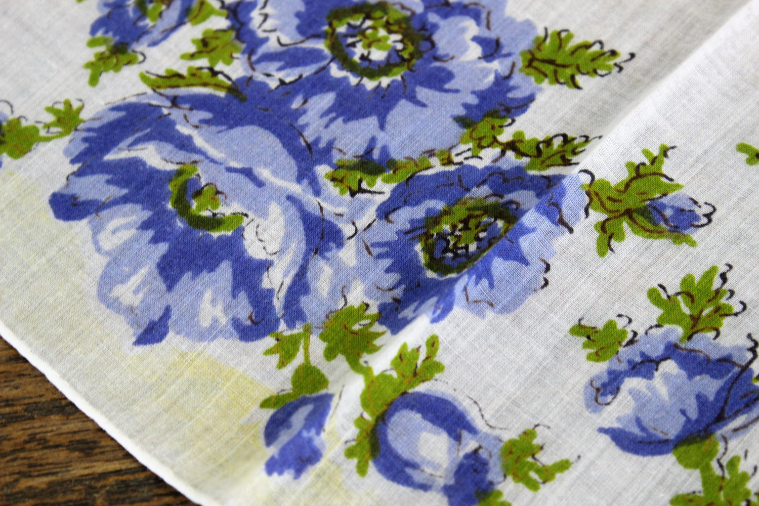 Vintage Cotton Handkerchief Floral Print in Pink and Blue