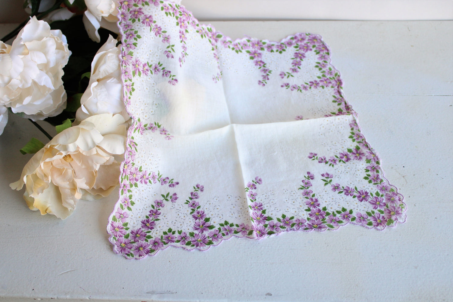 Vintage Purple Wildflower Cotton Handkerchief