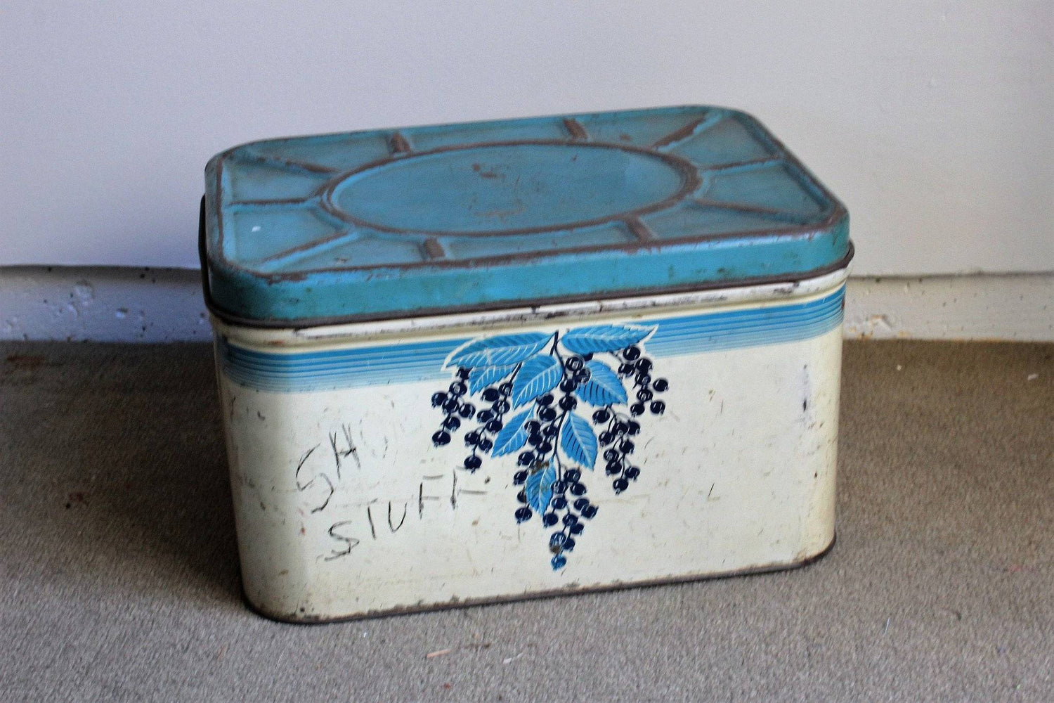 Vintage 1940s Breadbox with Blueberrys-Mint Chips Vintage Home Goods-1940s Kitchen,Blueberry,Breadbox,Country Kitchen,Kitchen Sotgae,Vintage,Vintage Breadbox,Vintage Kitchen