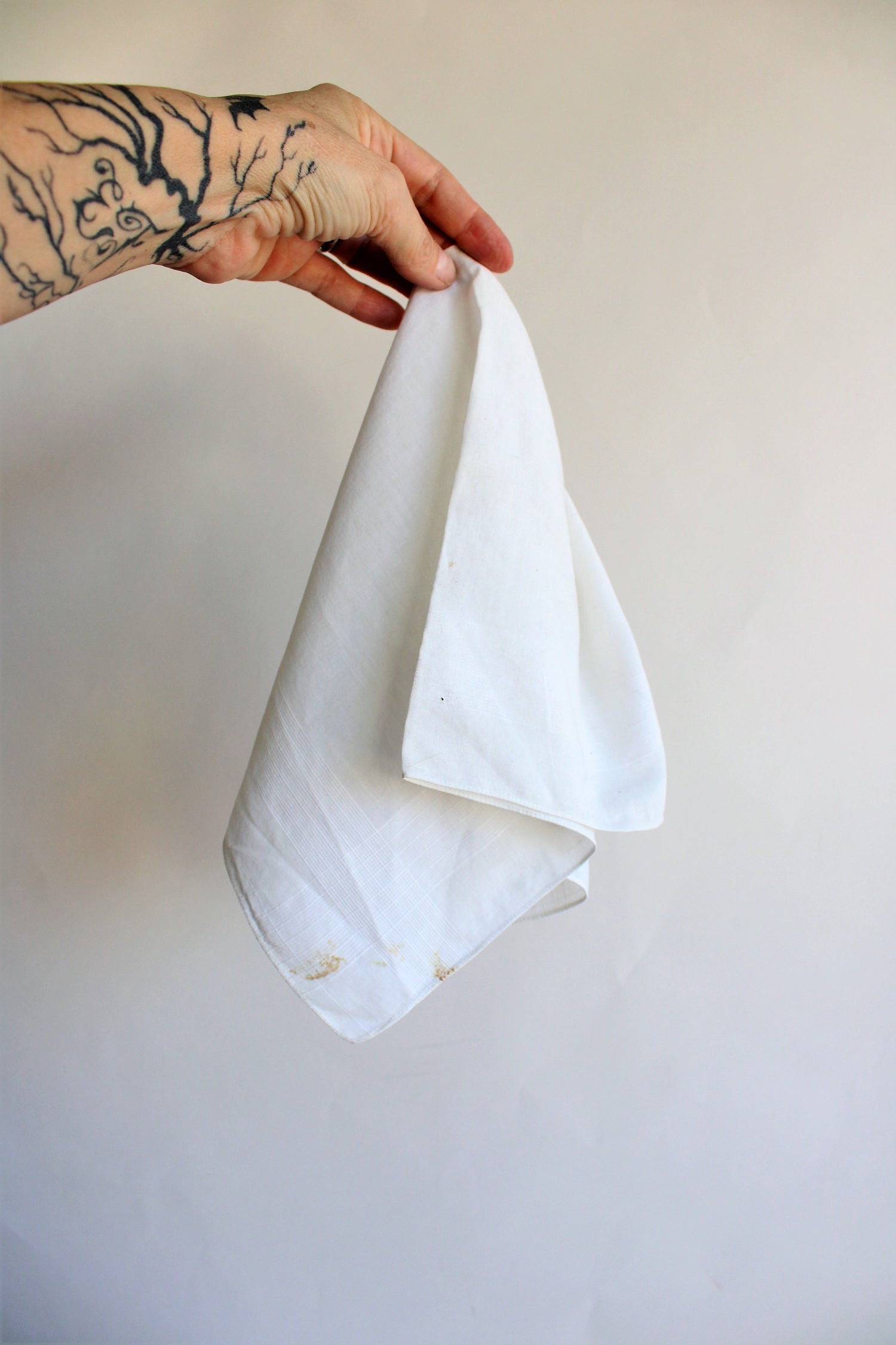 Two Vintage Men's Handkerchiefs in White Cotton