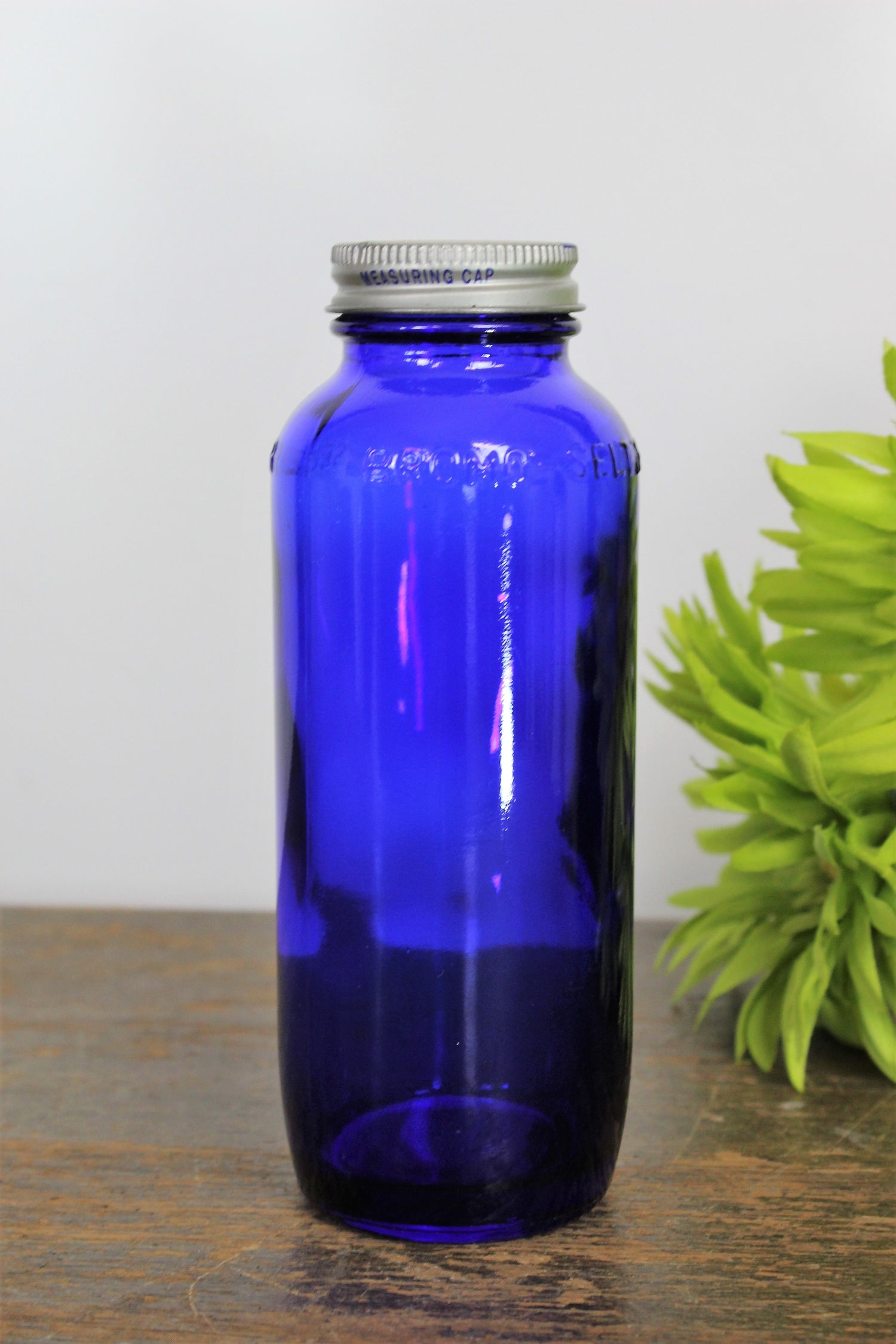 Vintage Cobalt Blue Glass Bottle of Bromo Seltzer