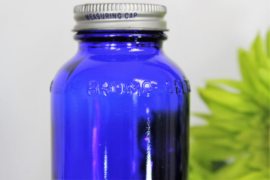 Vintage Cobalt Blue Glass Bottle of Bromo Seltzer