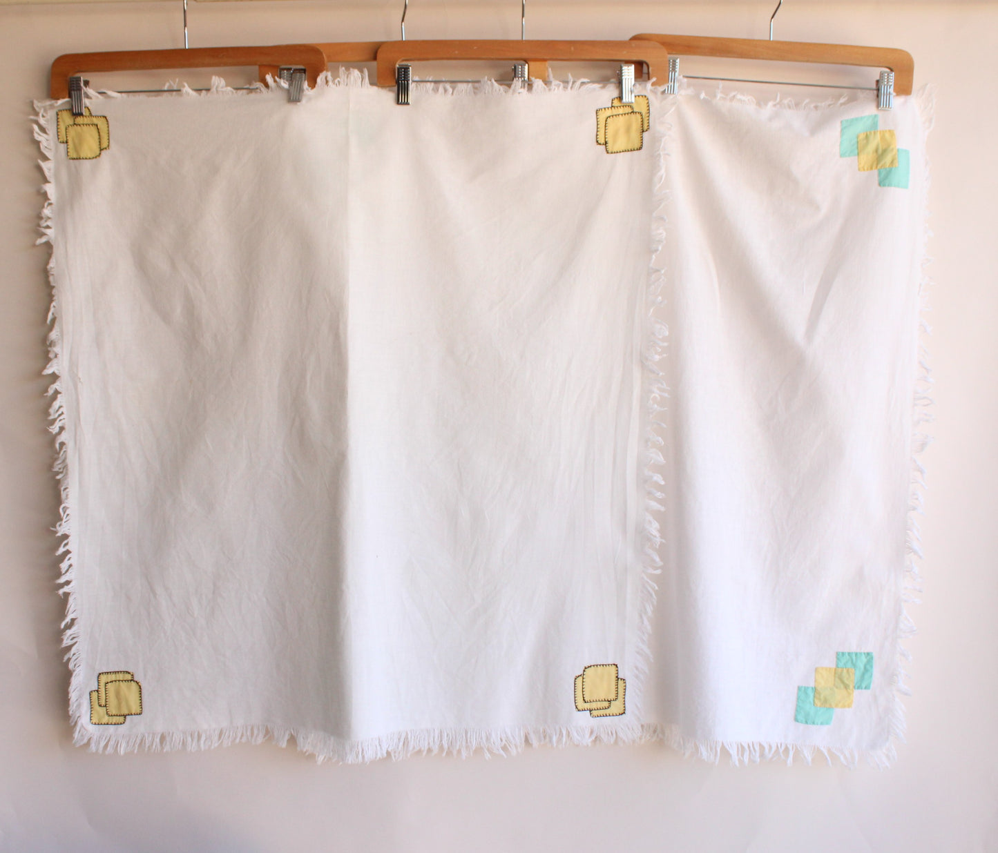 Vintage 1960s Tablecloths Feedsack Cloth With Fringe and Cutwork
