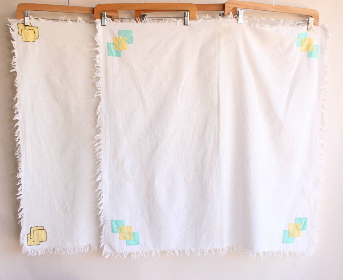 Vintage 1960s Tablecloths Feedsack Cloth With Fringe and Cutwork