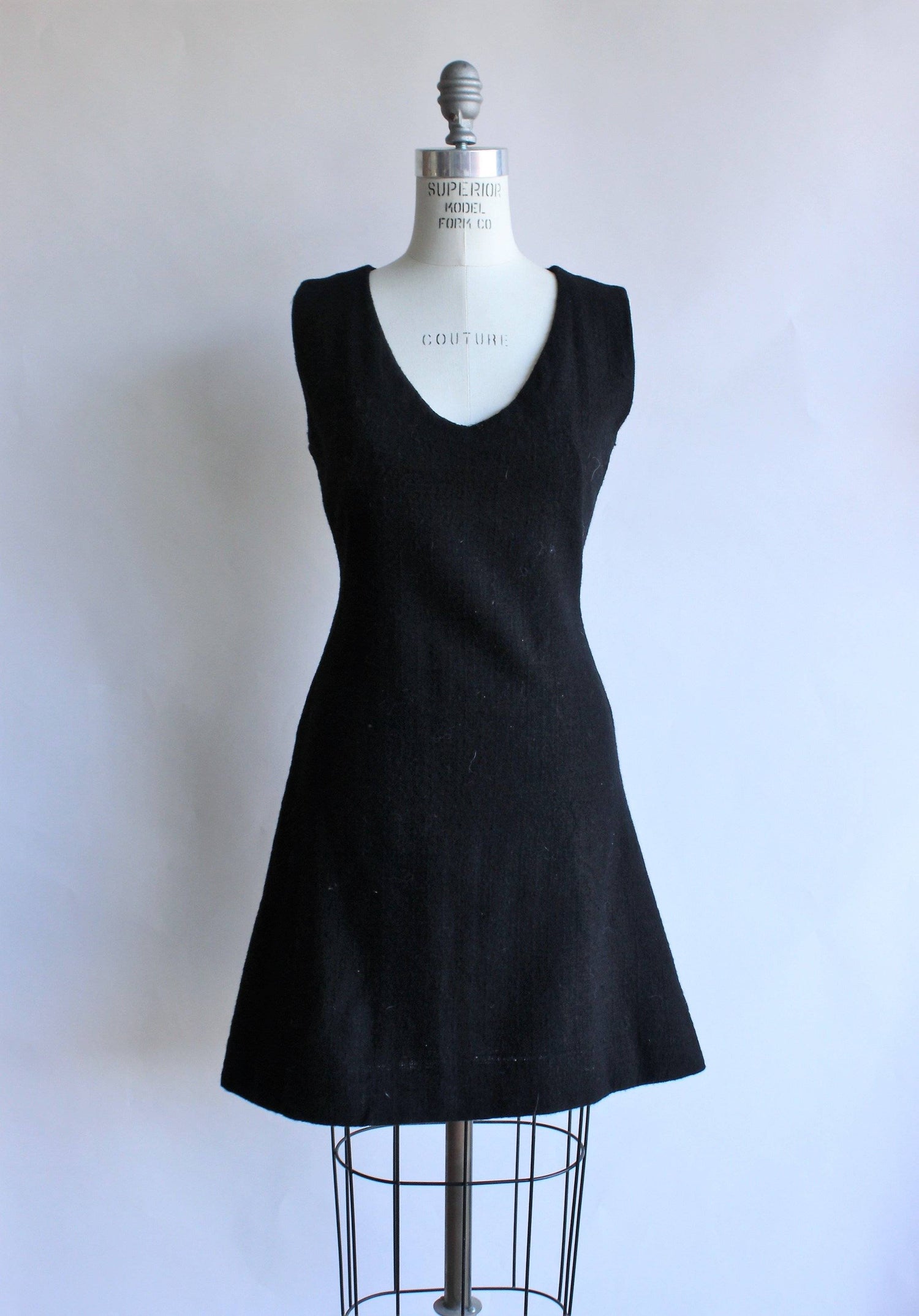 Vintage 1960s Black Wool Mini Dress-The Black Velvet Emporium-1960s,black,dress,mini,minidress,mod,Vintage,Vintage Clothing,wool