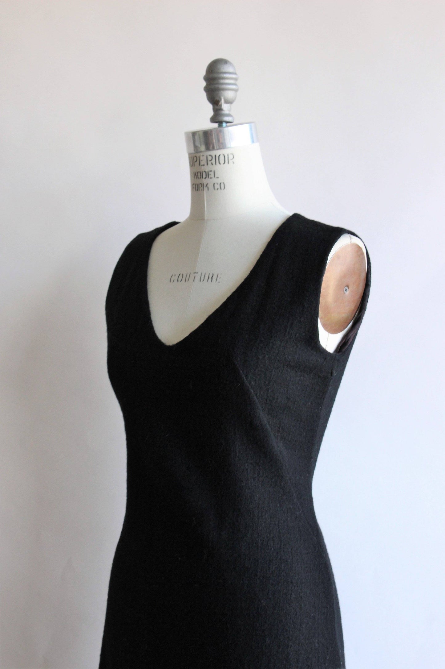 Vintage 1960s Black Wool Mini Dress-The Black Velvet Emporium-1960s,black,dress,mini,minidress,mod,Vintage,Vintage Clothing,wool