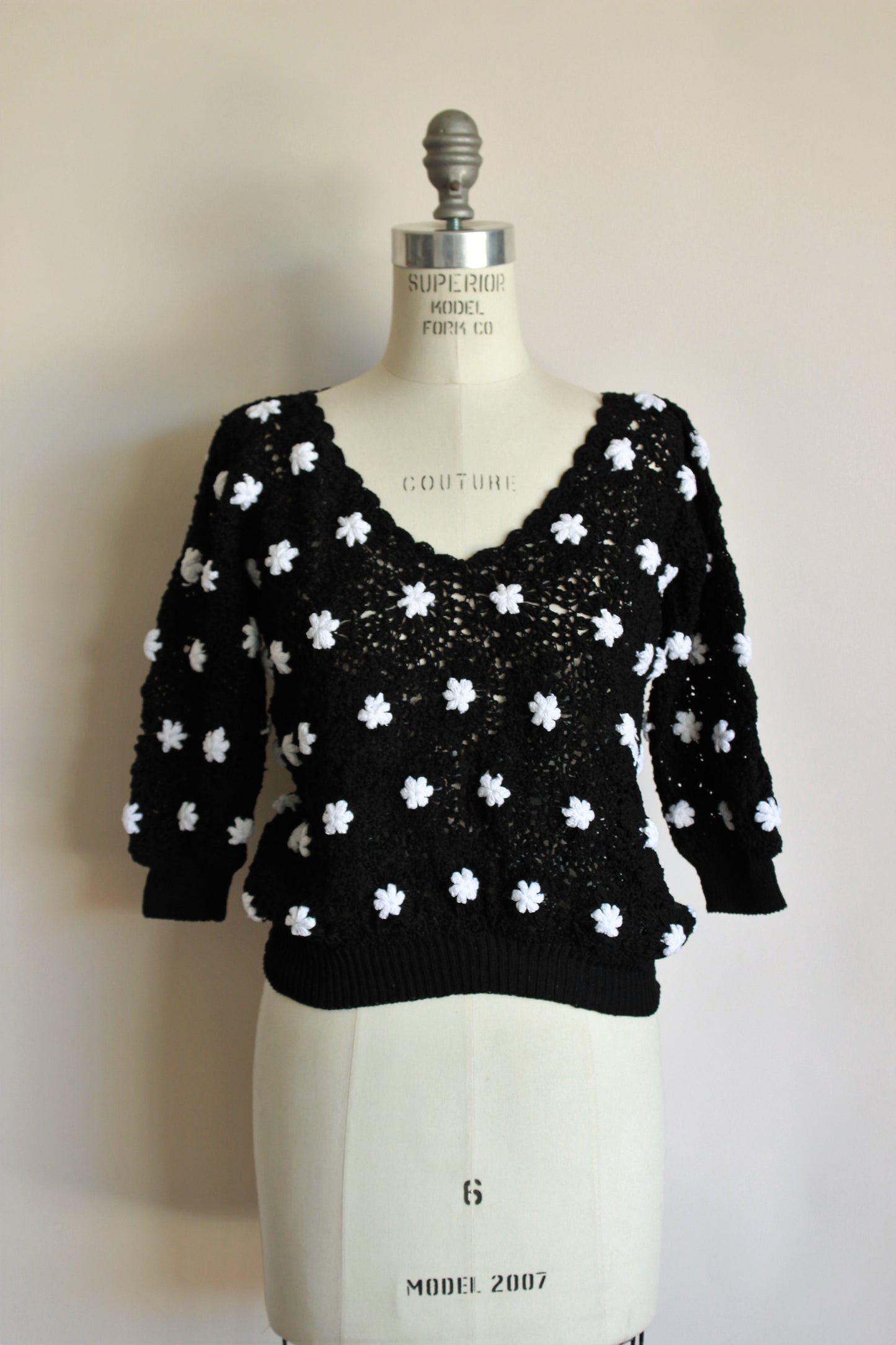 Vintaage 1980s Black Crochet Sweater