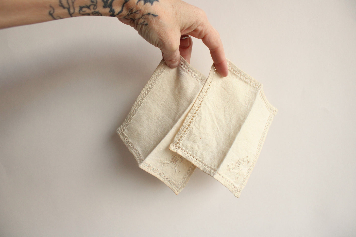 Set of Two Hand Plant Dyed Vintage Napkins in Dusty Ivory