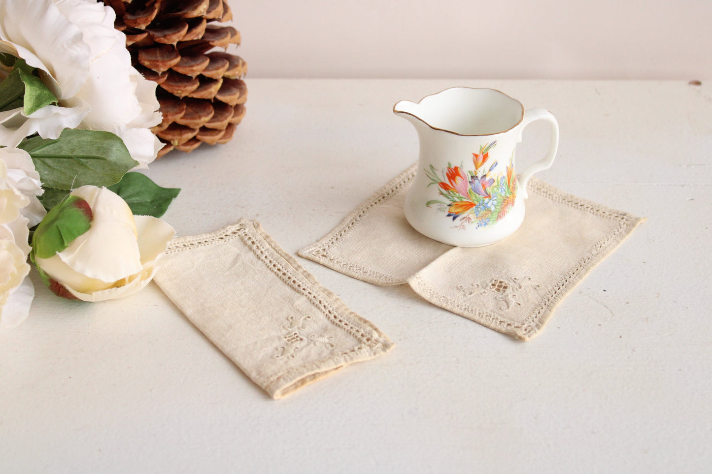 Set of Two Hand Plant Dyed Vintage Napkins in Dusty Ivory