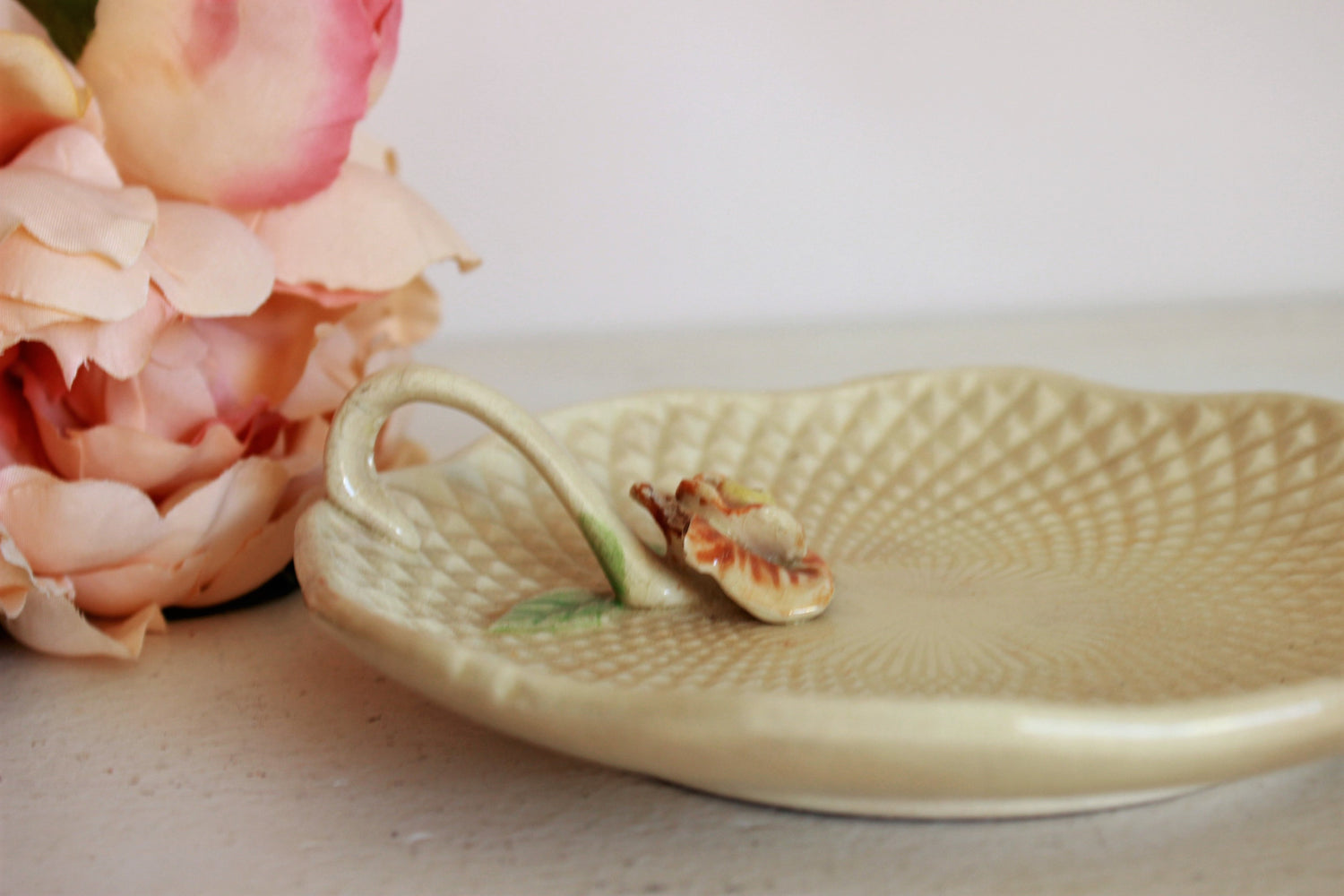 Vintage 1950s Yellow Trinket Dish with Rose