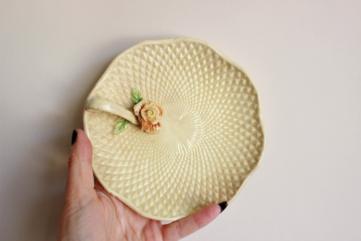Vintage 1950s Yellow Trinket Dish with Rose