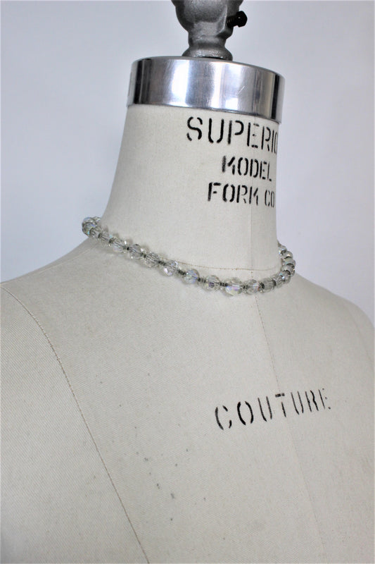 Vintage 1950s AB Crystal Bead Choker Necklace