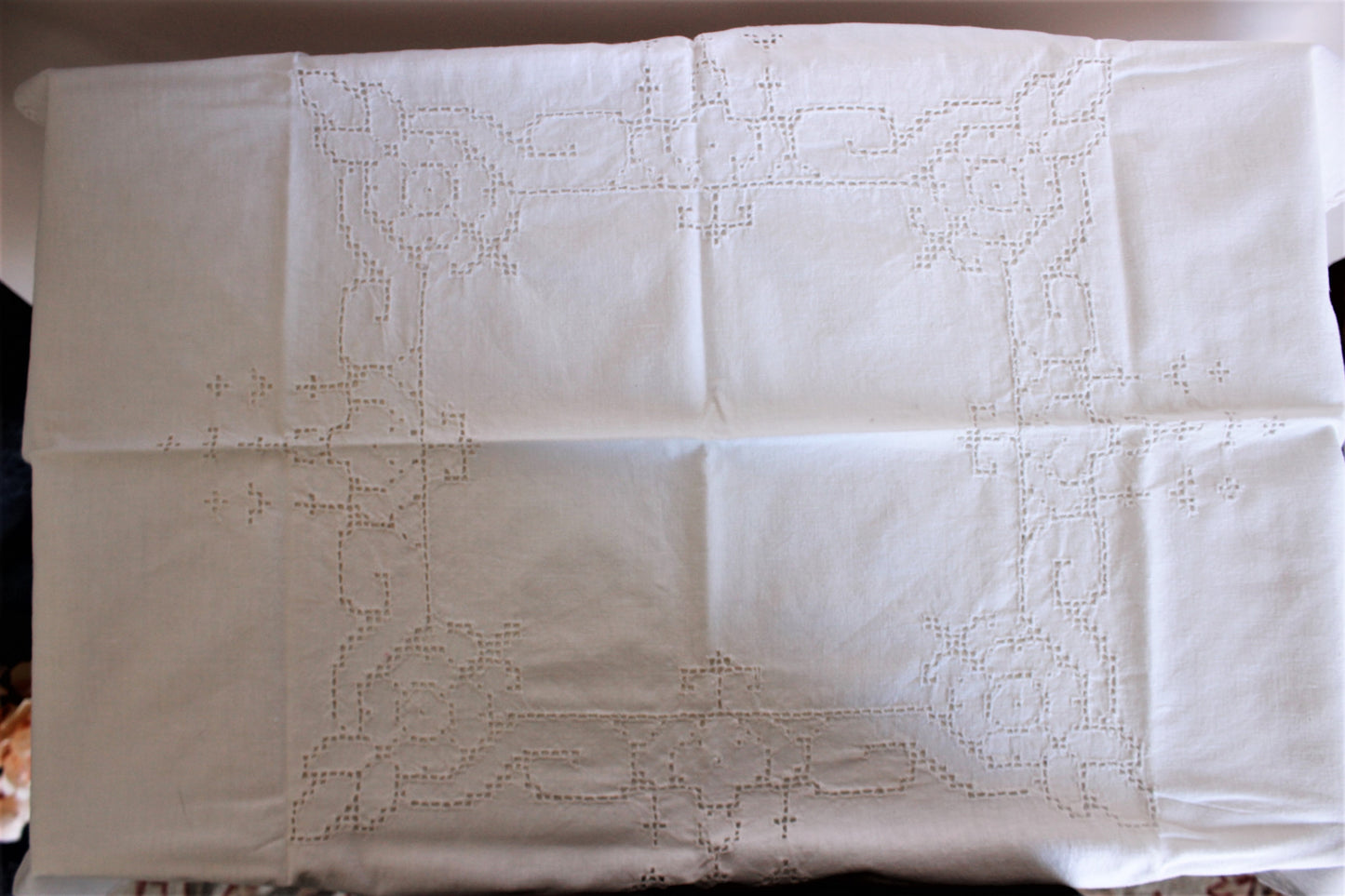 Vintage White Linen Square Tablecloth