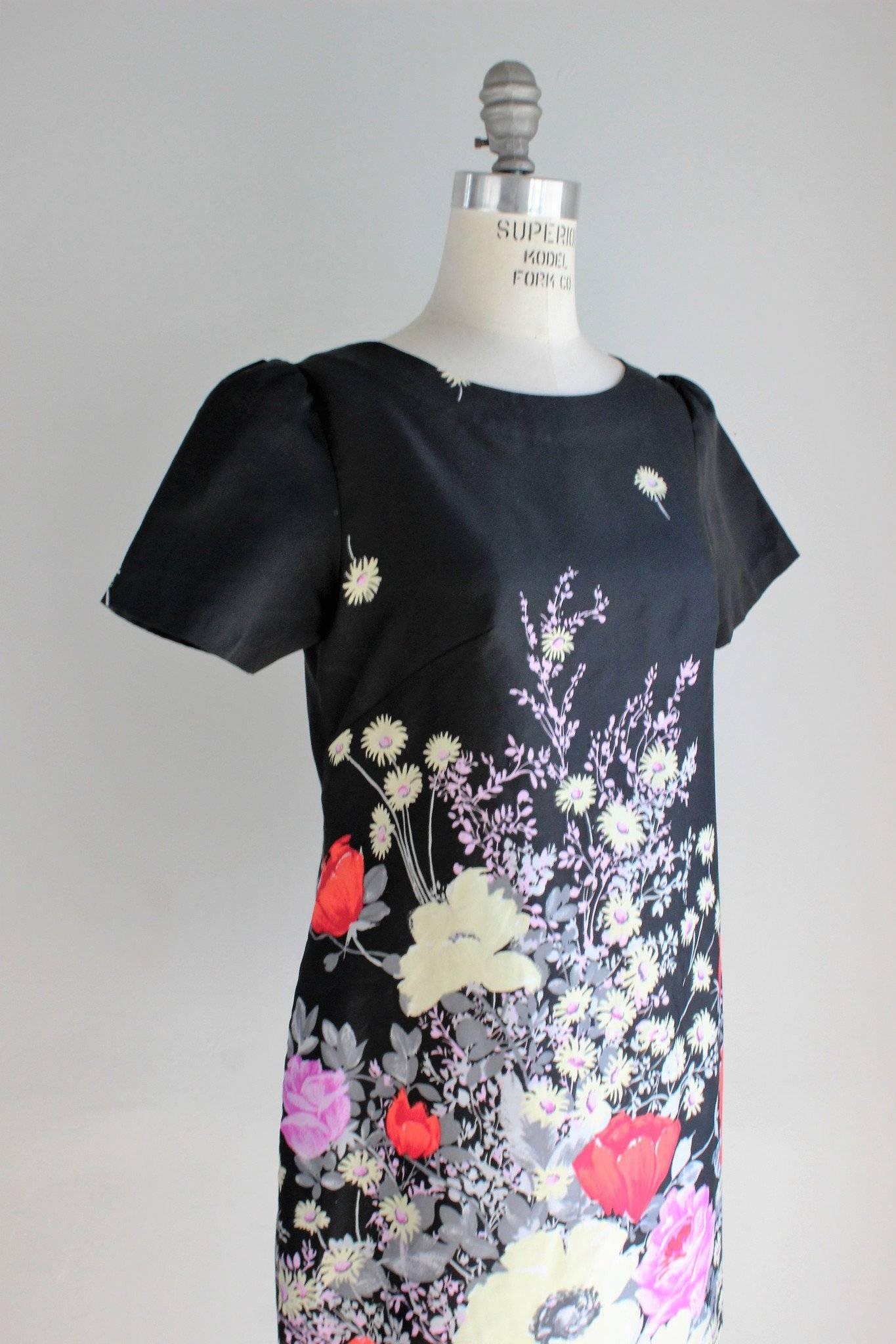 Vintage 1980s Floral Mod Mini Dress, Catherines Dresses-The Black Velvet Emporium-1930s,catherines dresses,dress,flower power,mini,minidress,mod,Vintage,Vintage Clothing