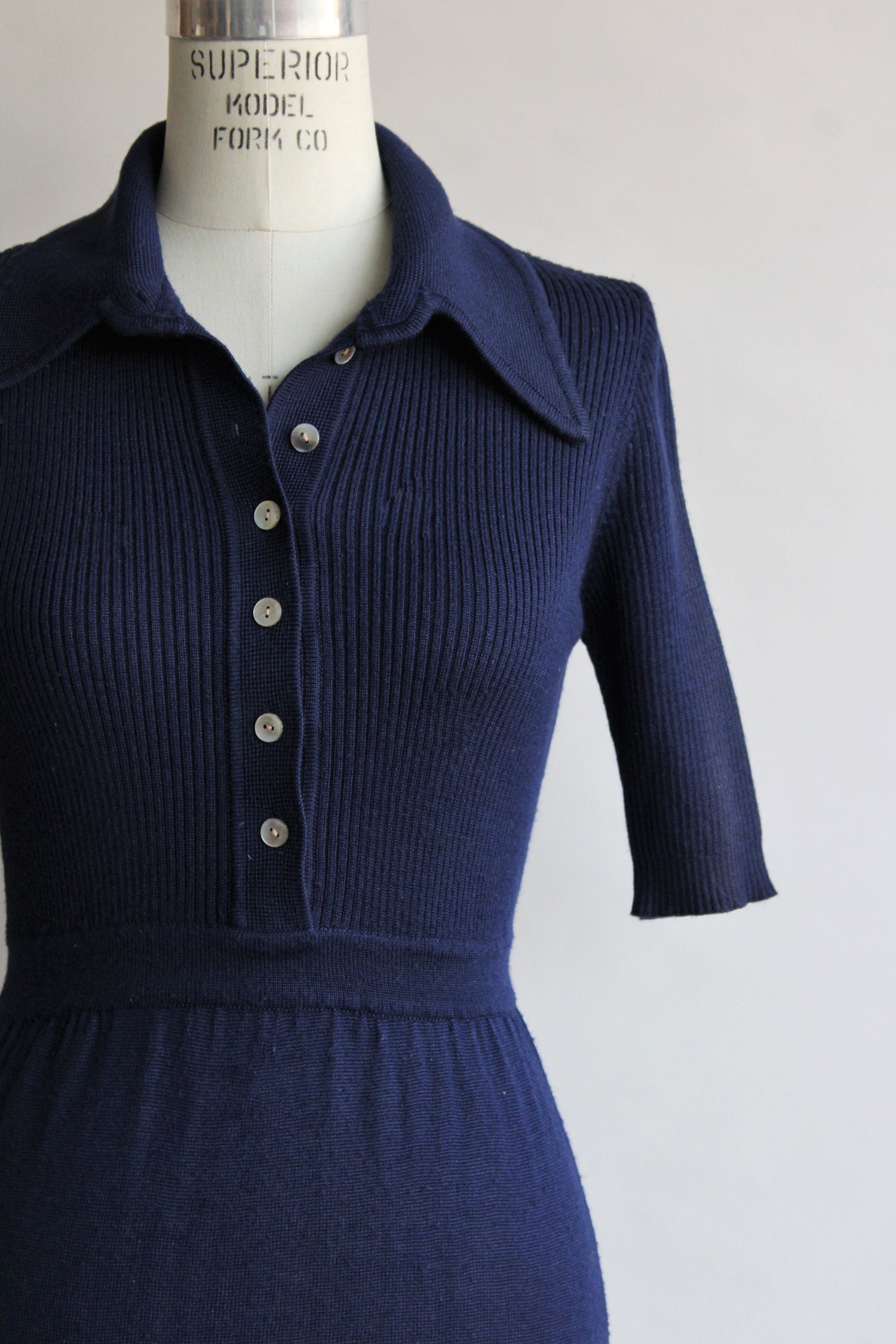 Vintage 1970s Navy Blue Knit Dress
