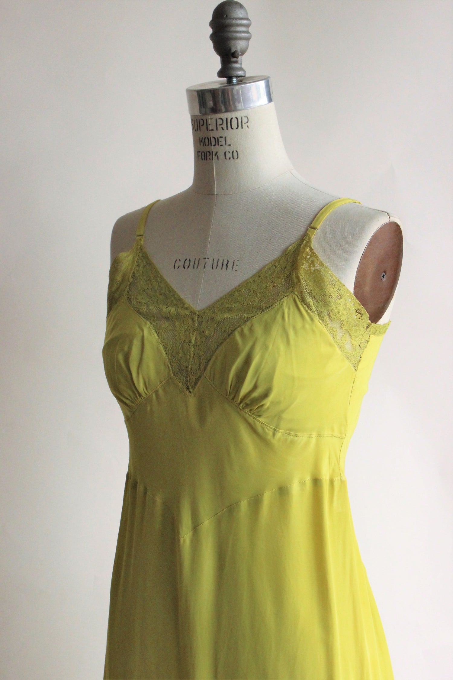 Vintage 1950s Chartreuse Green Rayon Full Slp