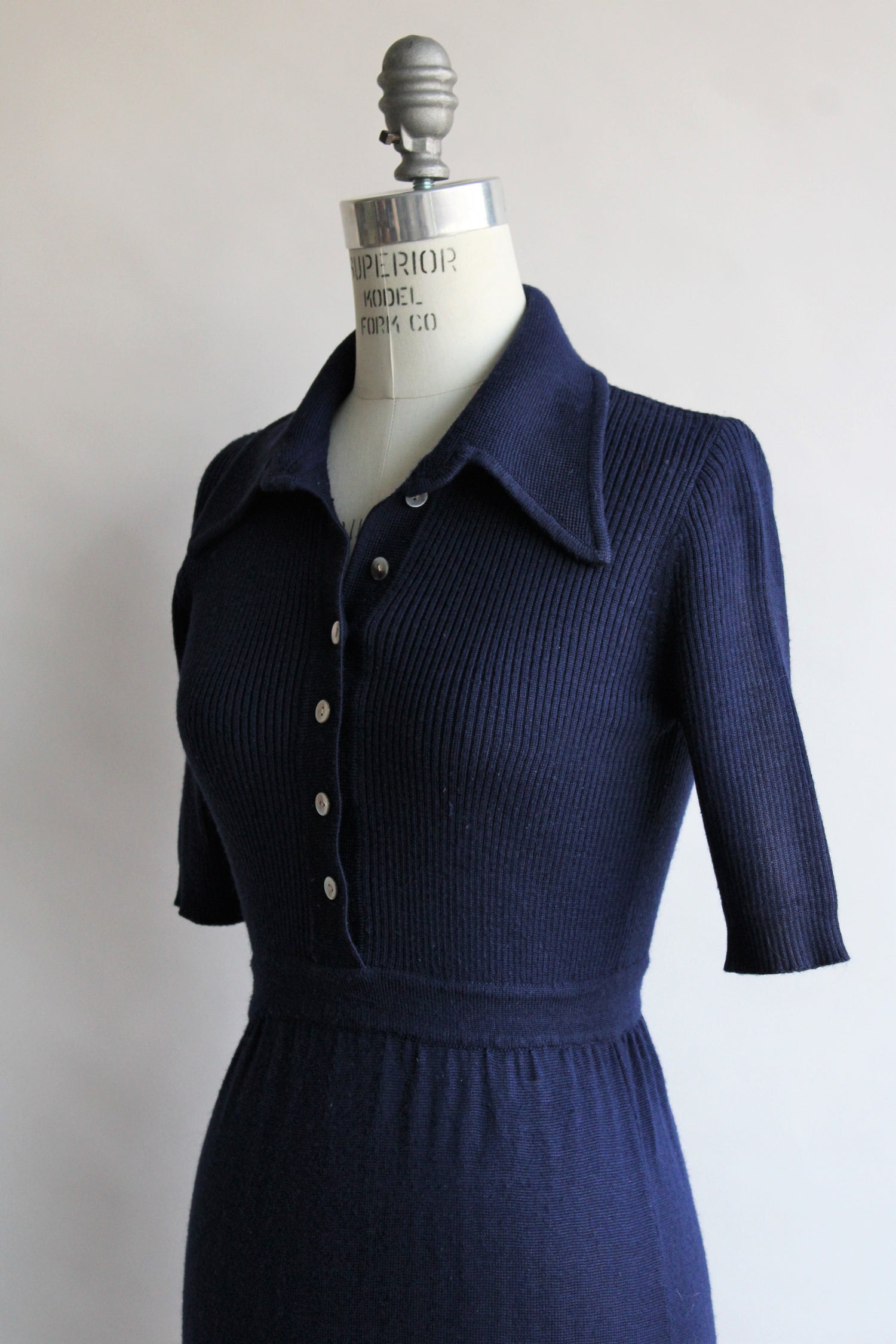 Vintage 1970s Navy Blue Knit Dress