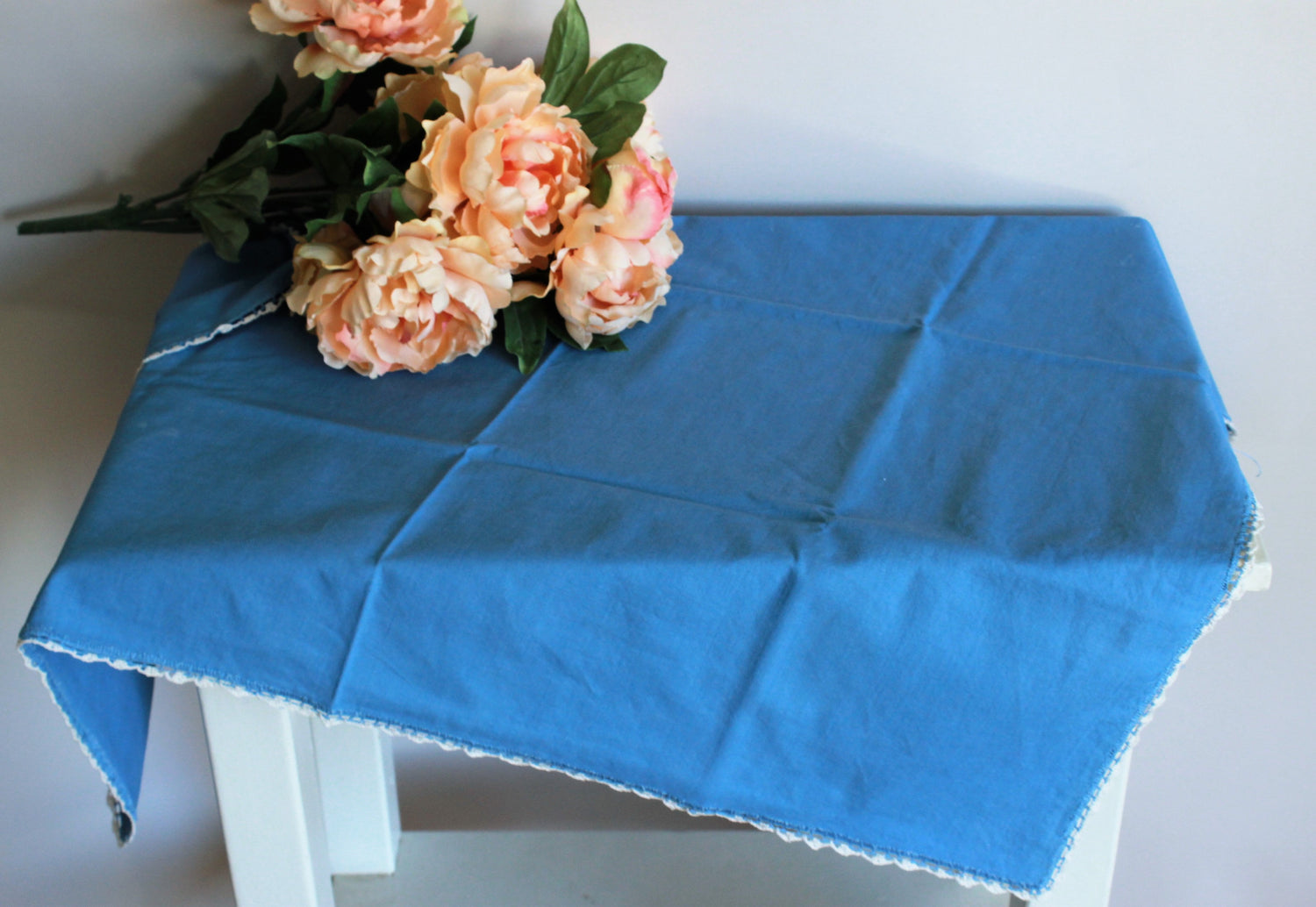 Vintage 1950s Blue Square Tablecloth