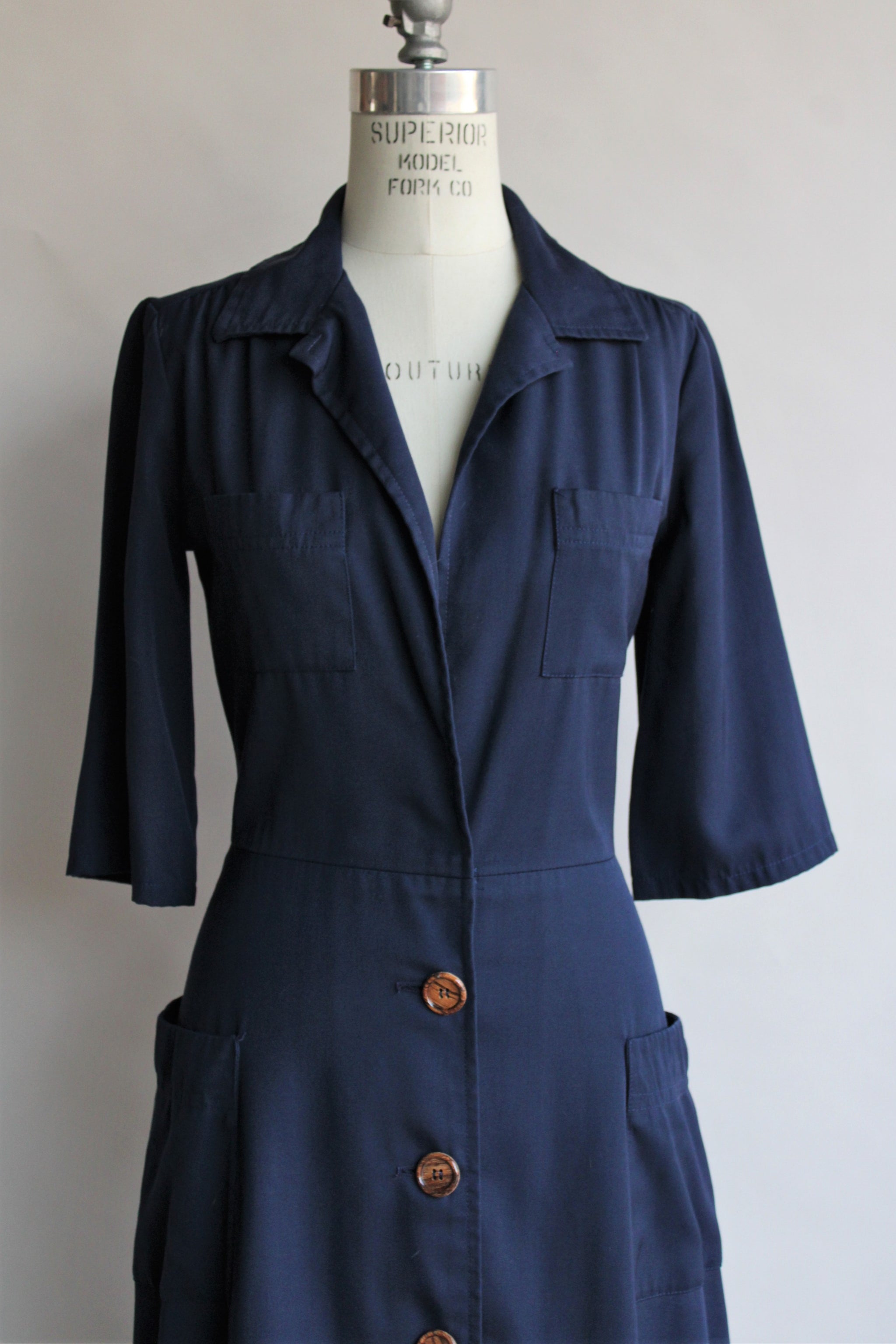 Vintage 1980s Does 1940s Navy Blue Dress – Toadstool Farm Vintage