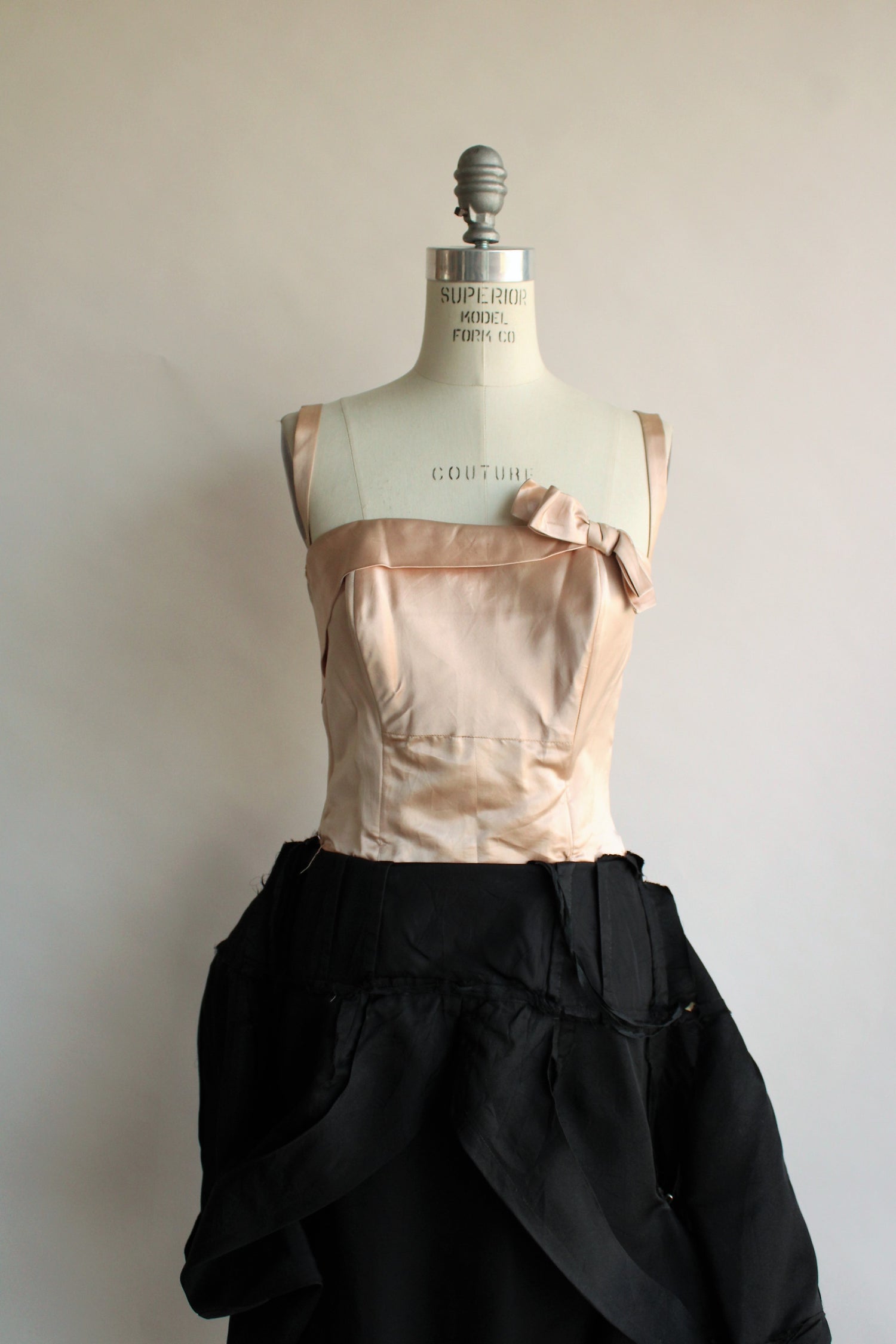 Vintage 1950s Black Silk Taffeta Cocktail Dress With Pink Silk