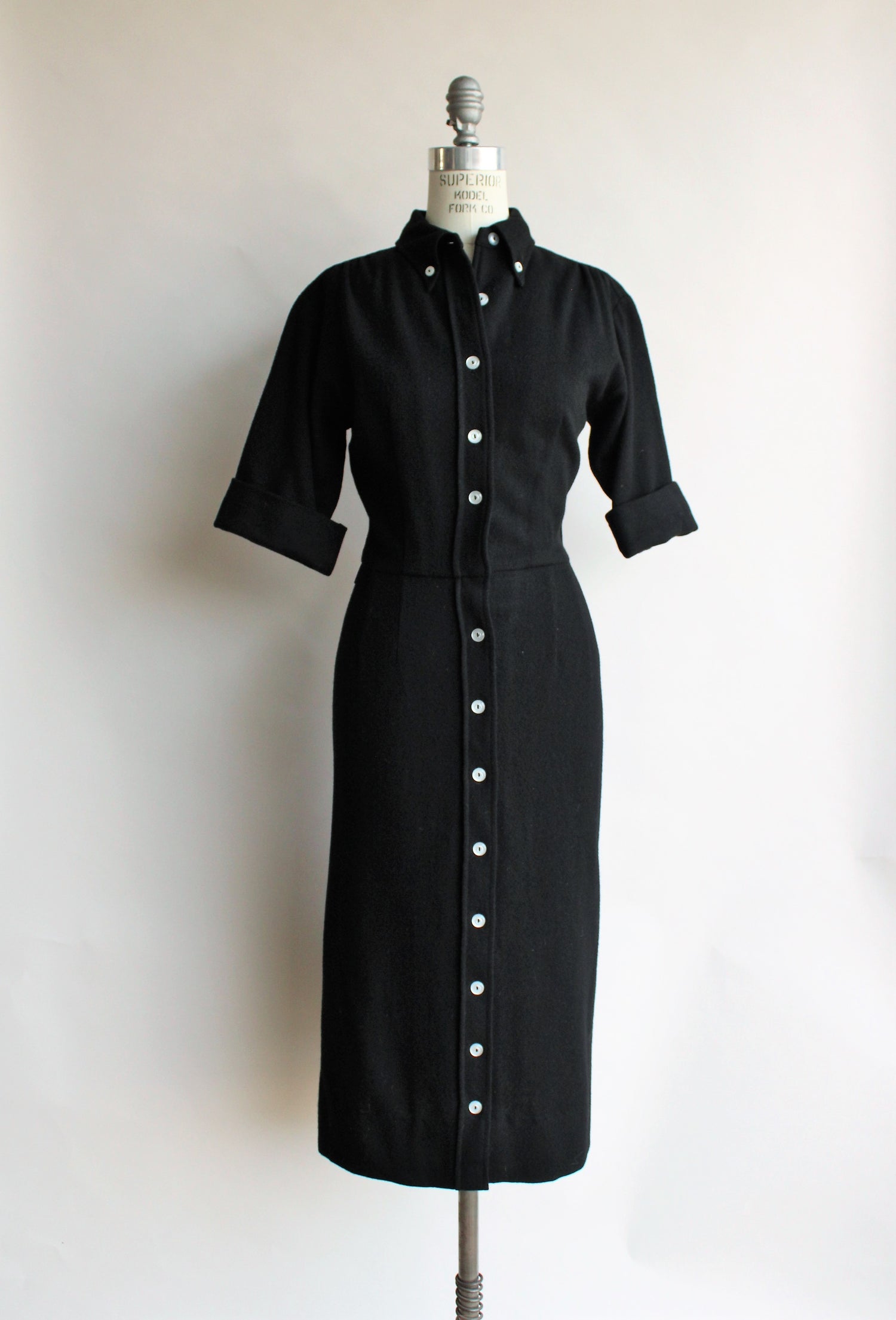 Vintage 1950s Black Wool Wiggle Dress