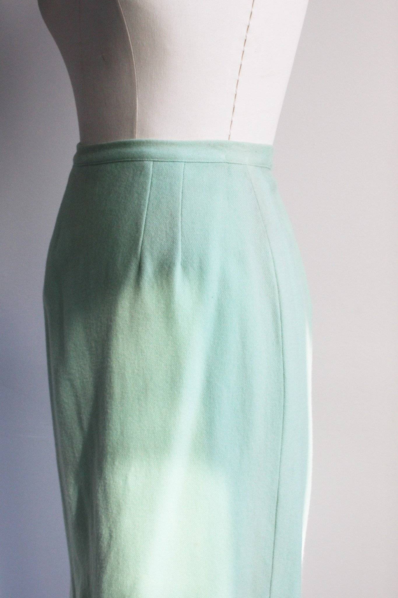 Vintage 1960s Green Wool Skirt-Toadstool Farm Vintage-1960s skirt,Day Wear,Mint Green,Pencil Skirt,Seafoam,Vintage,Wool,Work Wear