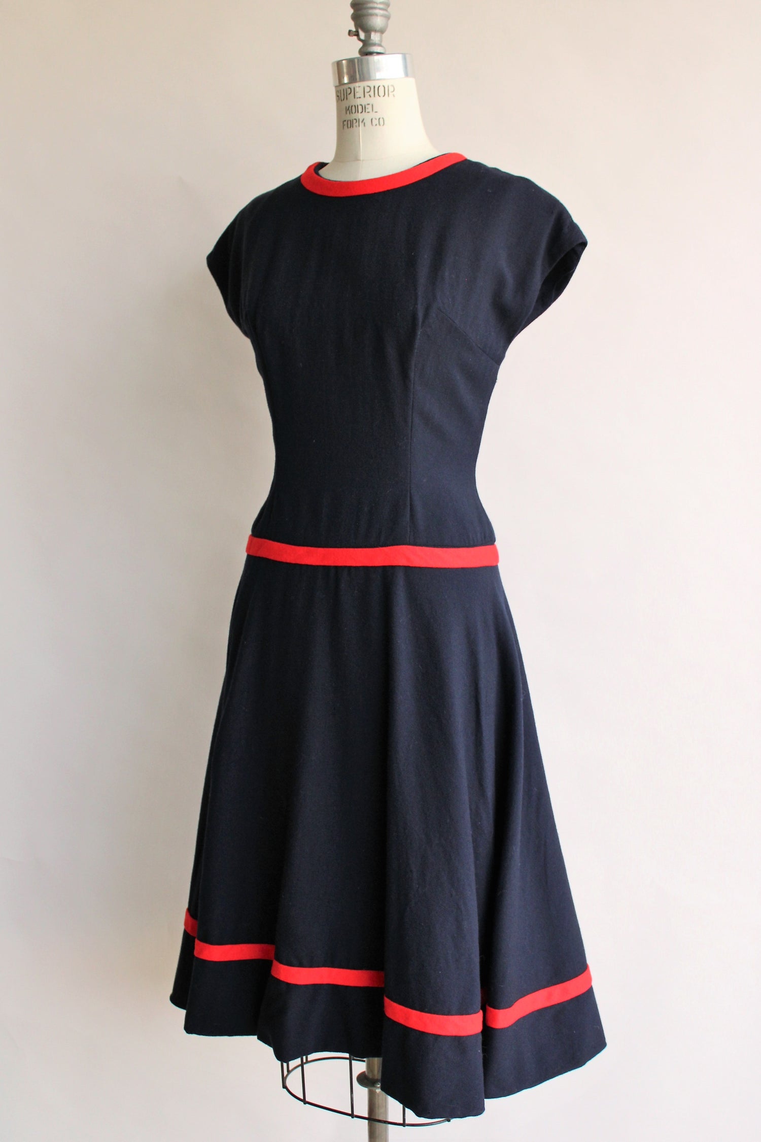 Vintage 1950s 1960s Navy Blue Wool Dress