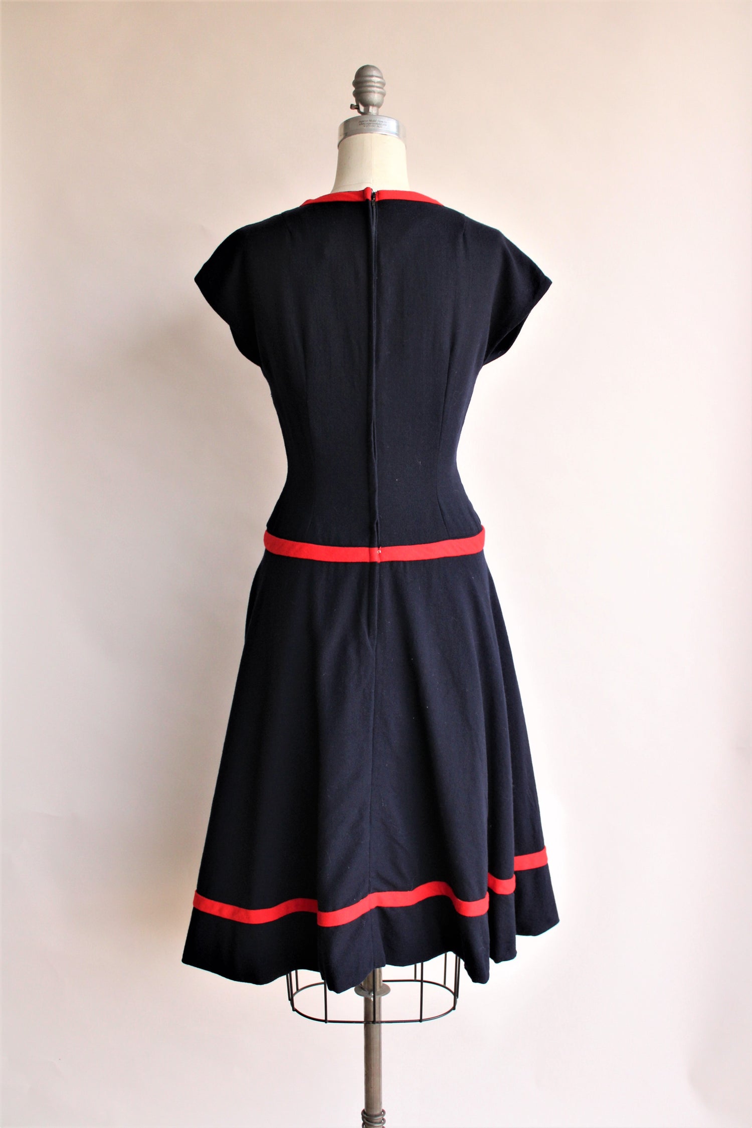 Vintage 1950s 1960s Navy Blue Wool Dress