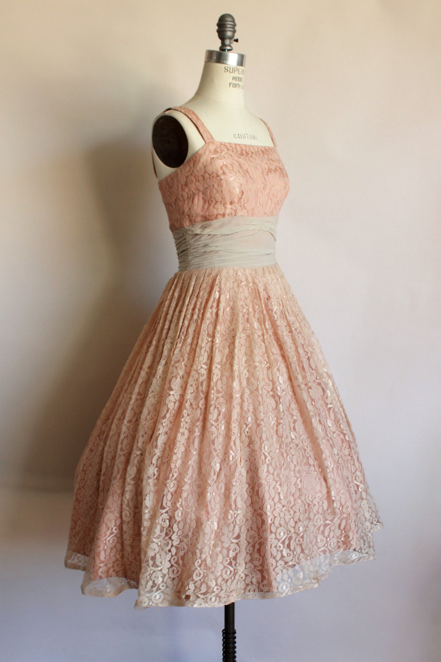Vintage 1950s Pink Lace Dress With Chiffon