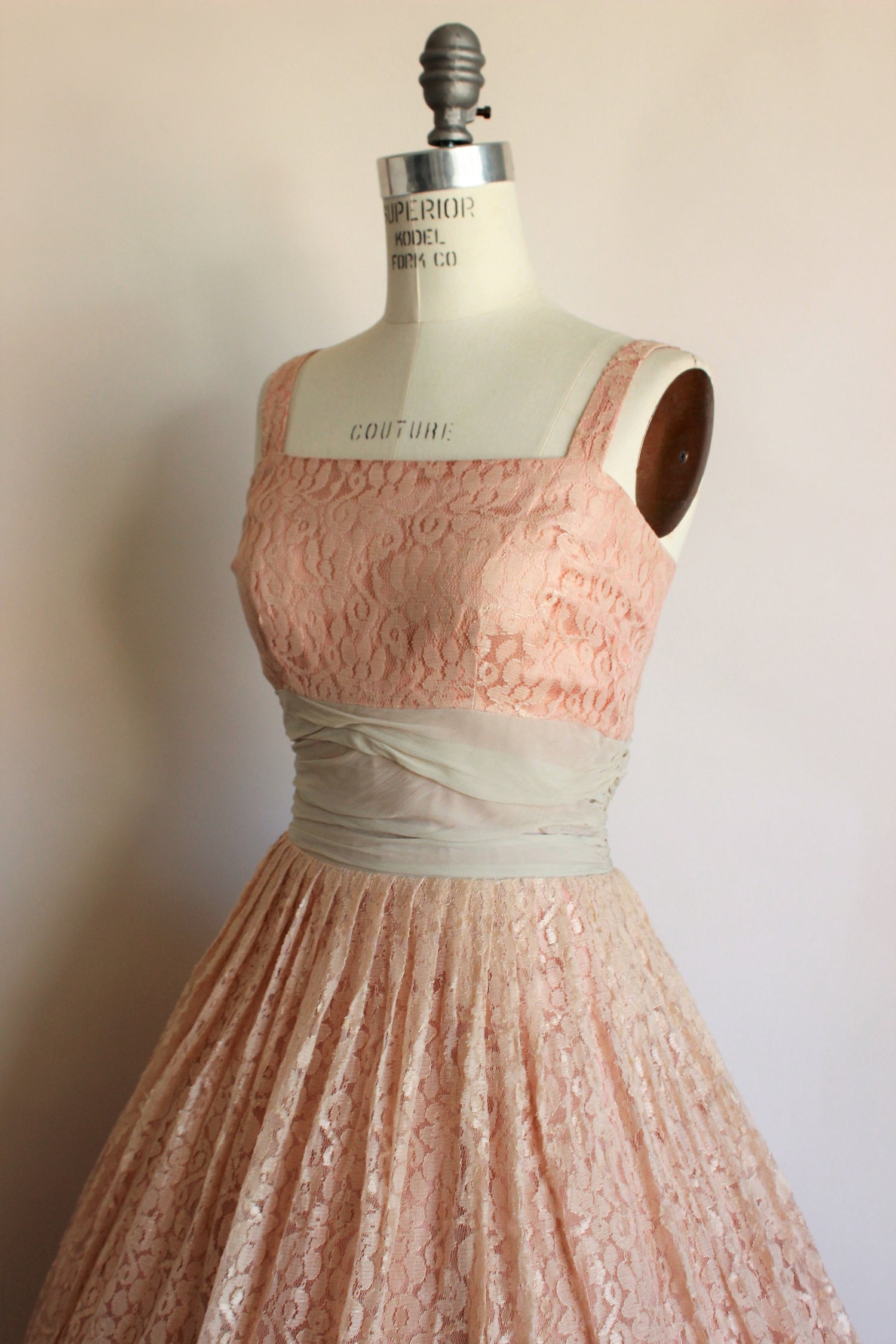 Vintage 1950s Pink Lace Dress With Chiffon