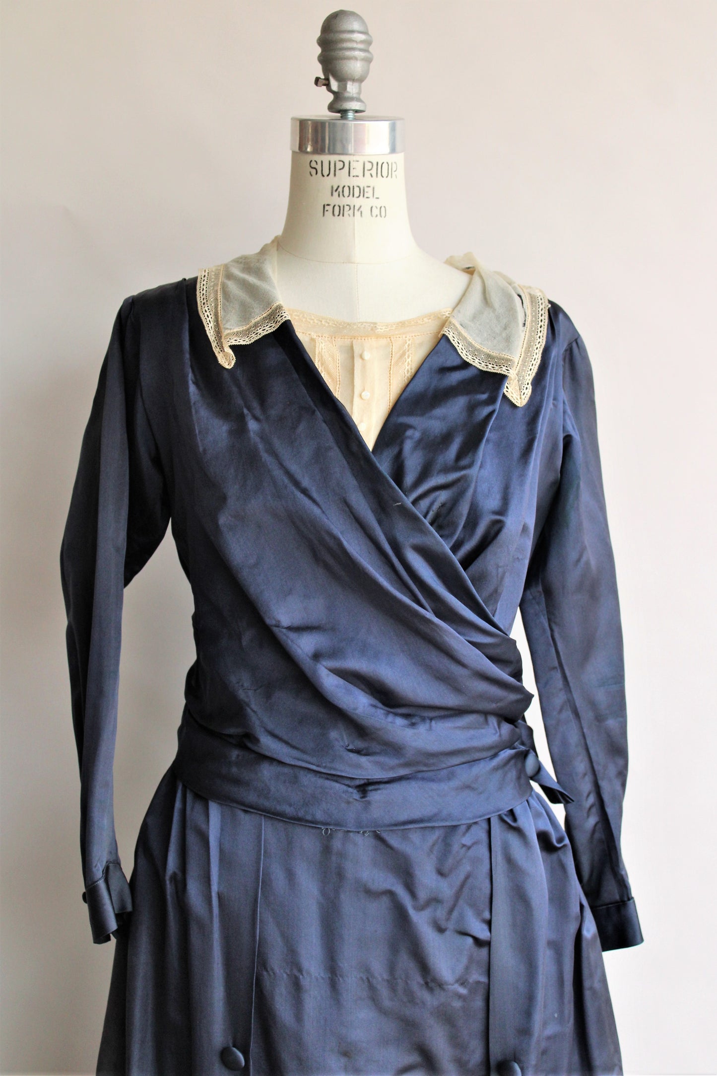 Antique 1910s Blue Silk Satin Dress