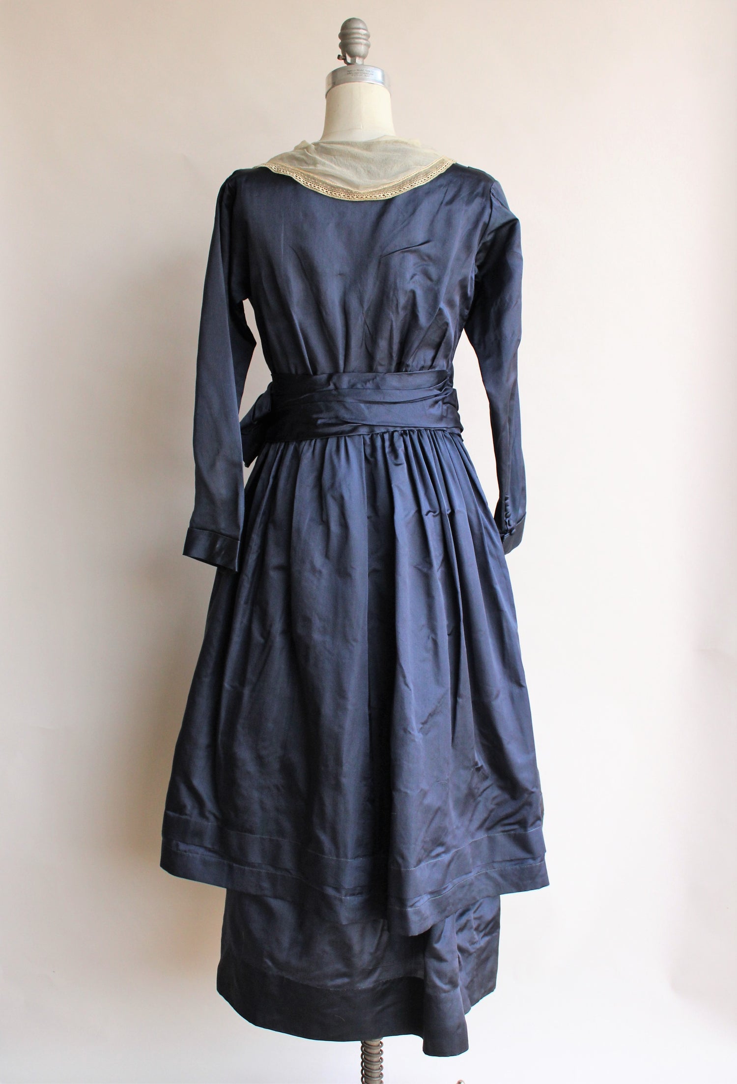 Antique 1910s Blue Silk Satin Dress