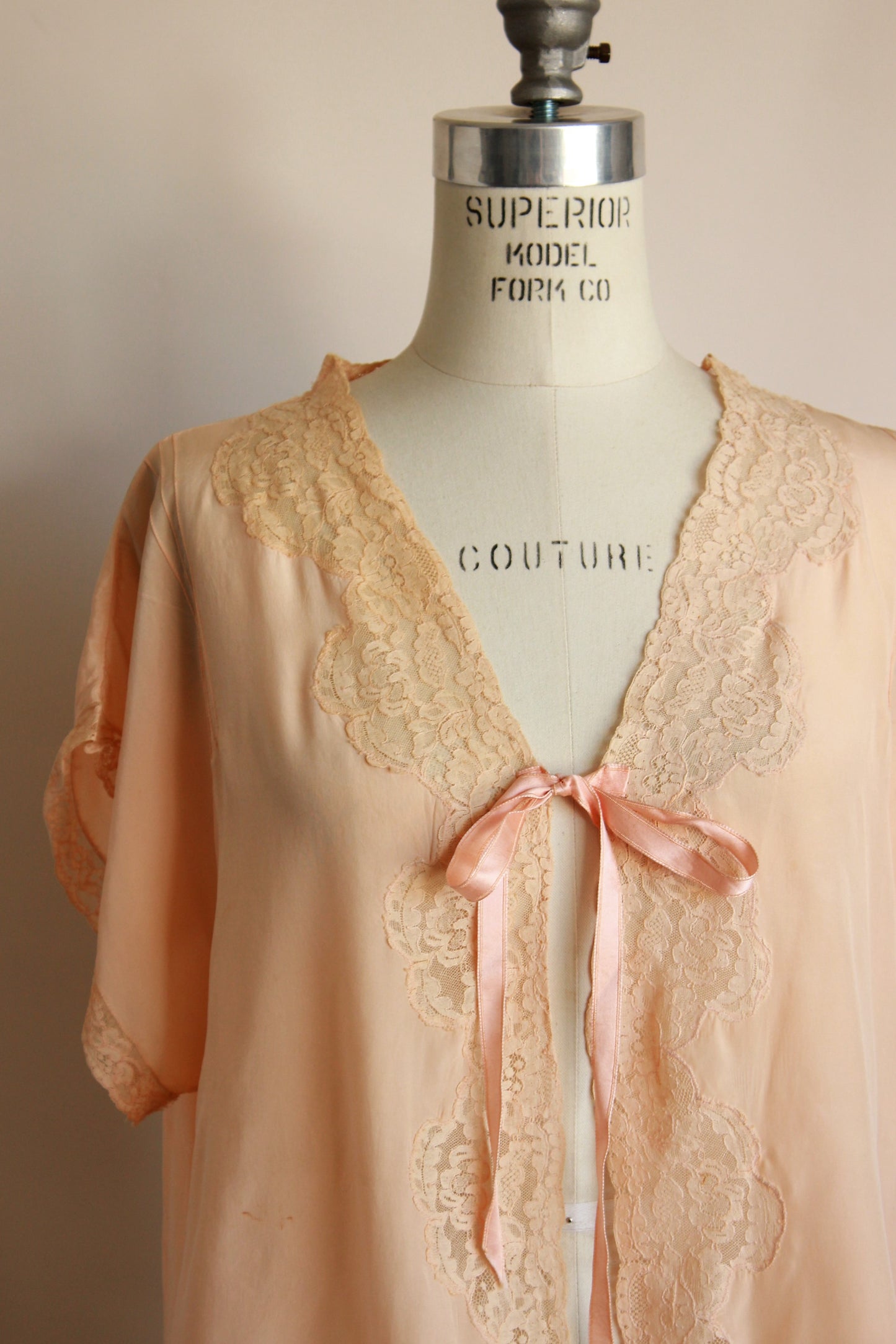 Vintage 1920s Blush Peach Silk Bed Jacket