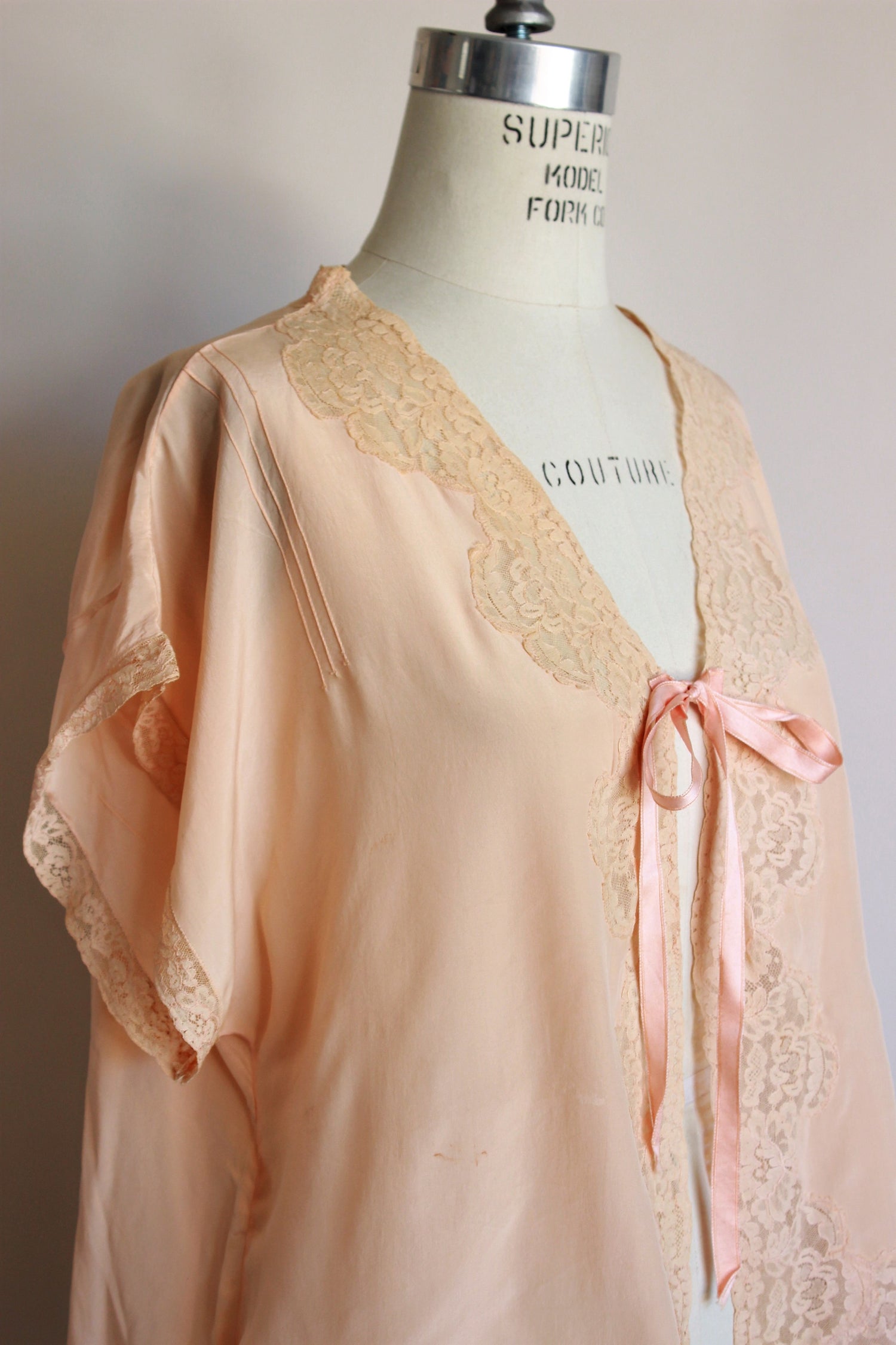 Vintage 1920s Blush Peach Silk Bed Jacket