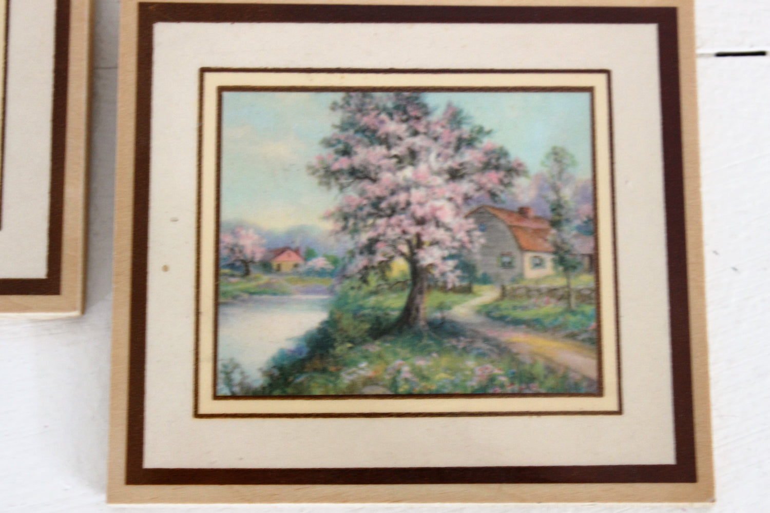 Vintage 1970s Prints on Wood Cottage Country Life Two