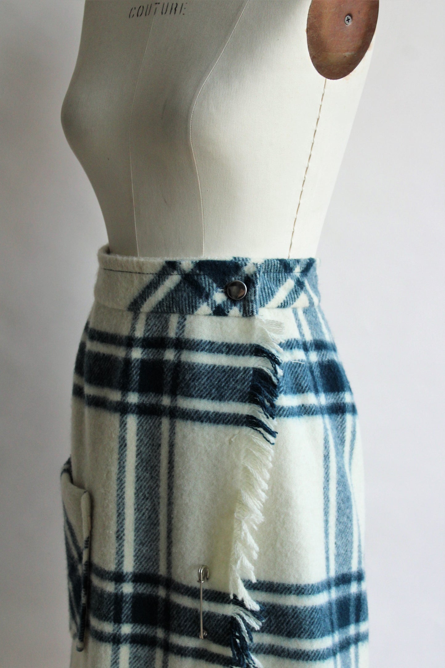 Vintage 1960s Wool Plaid Wrap Skirt