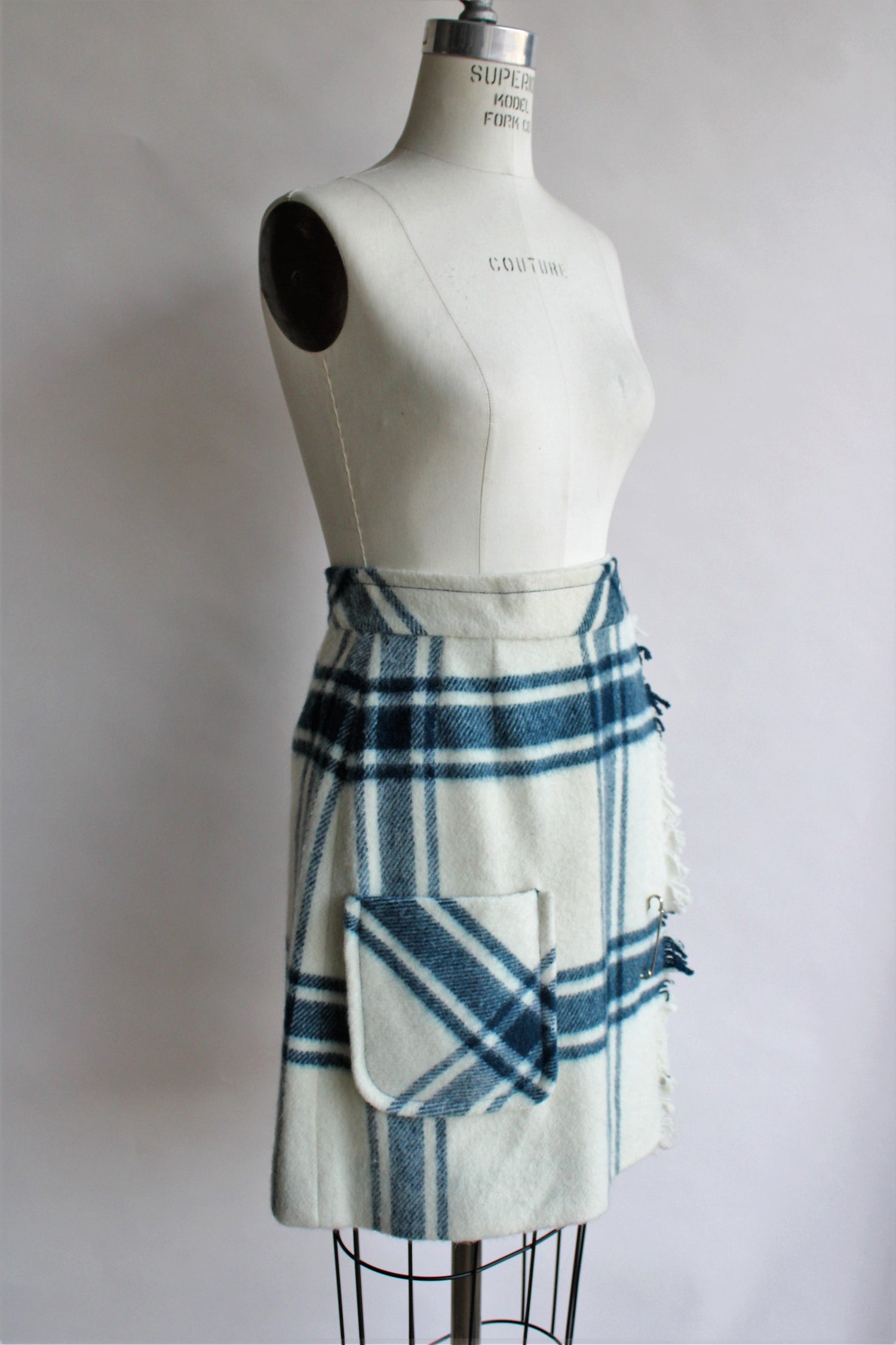 Vintage 1960s Wool Plaid Wrap Skirt