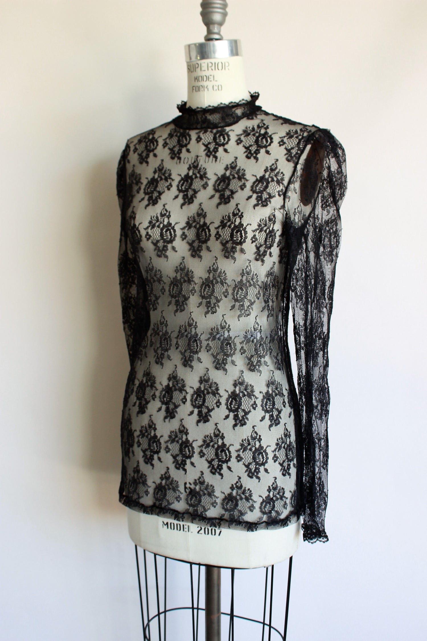 Vintage Black Applique and Lace Sheer Top Selected by Love Rocks Vintage