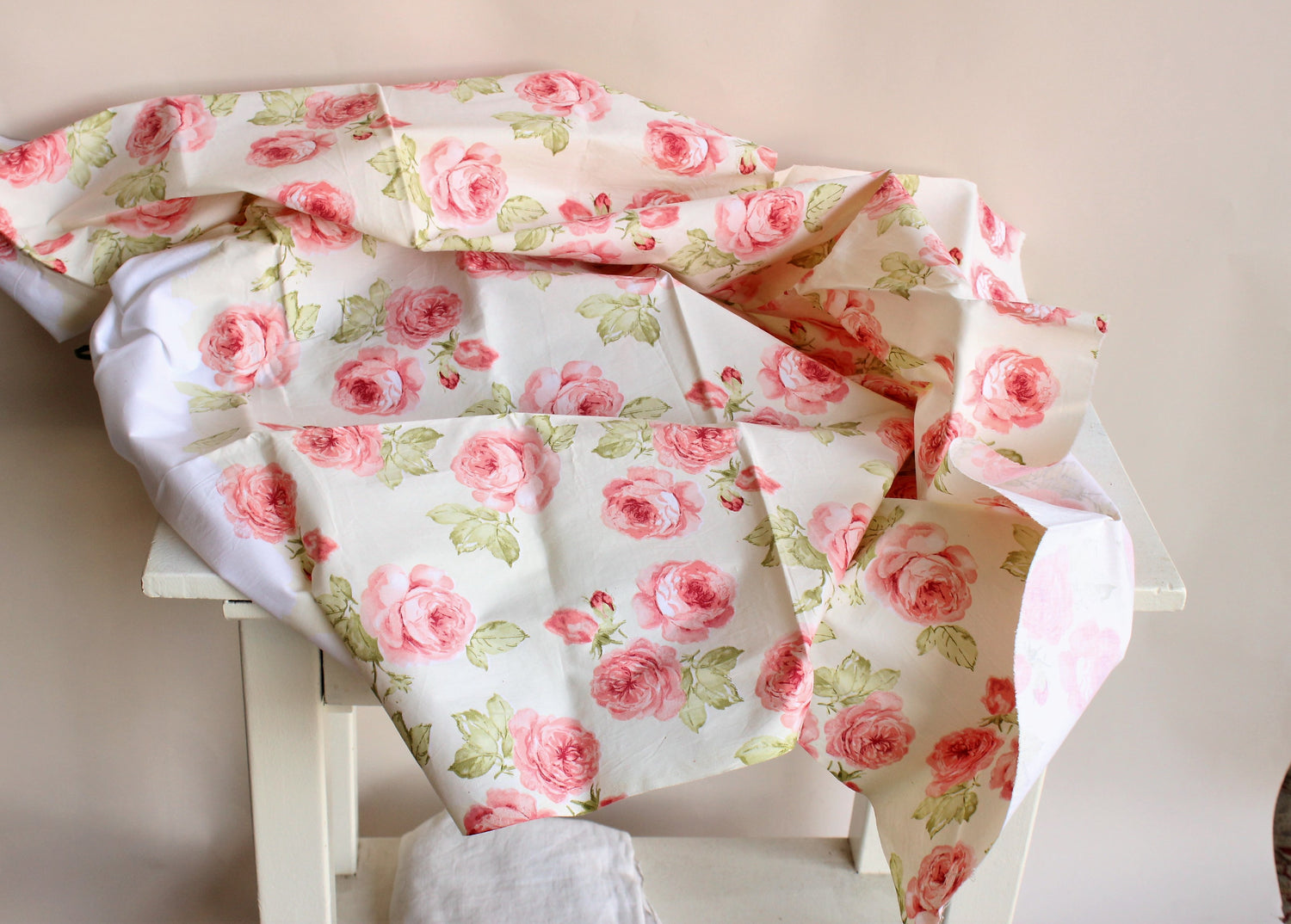 Vintage Pink Floral on Yellow Cotton Fabric
