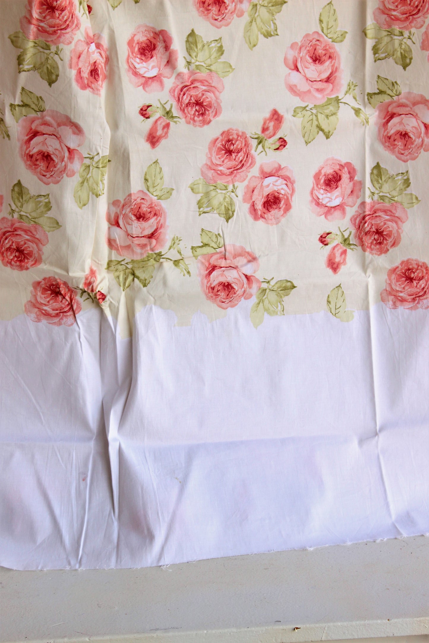 Vintage Pink Floral on Yellow Cotton Fabric