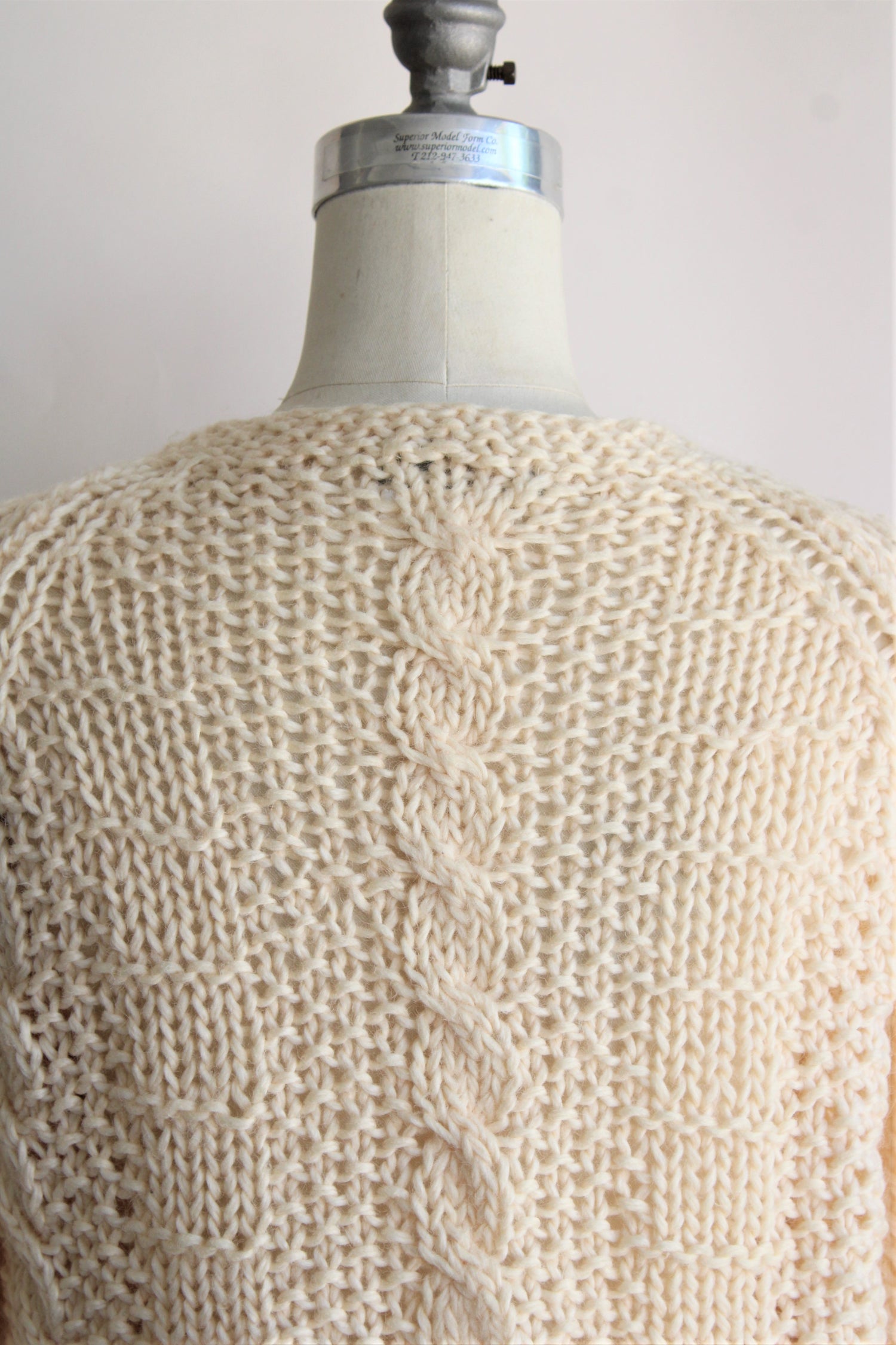 Vintage 1960s 1970s Handknit Ivory Cardigan Sweater