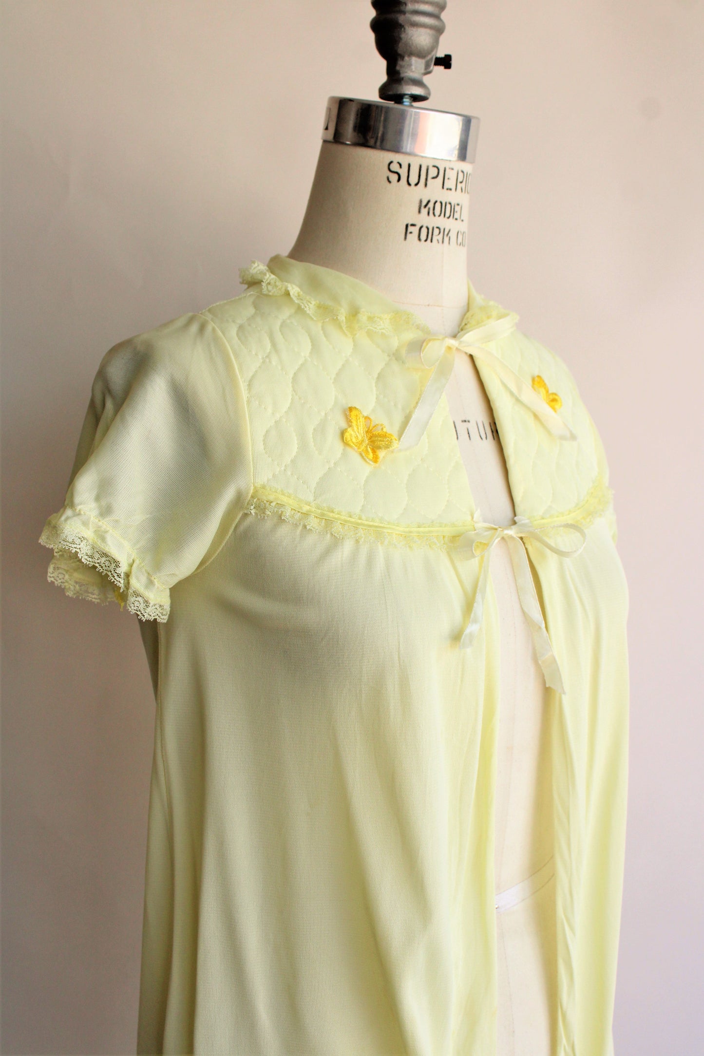 Vintage 1960s Yellow Nylon Bed Jacket with Butterflies