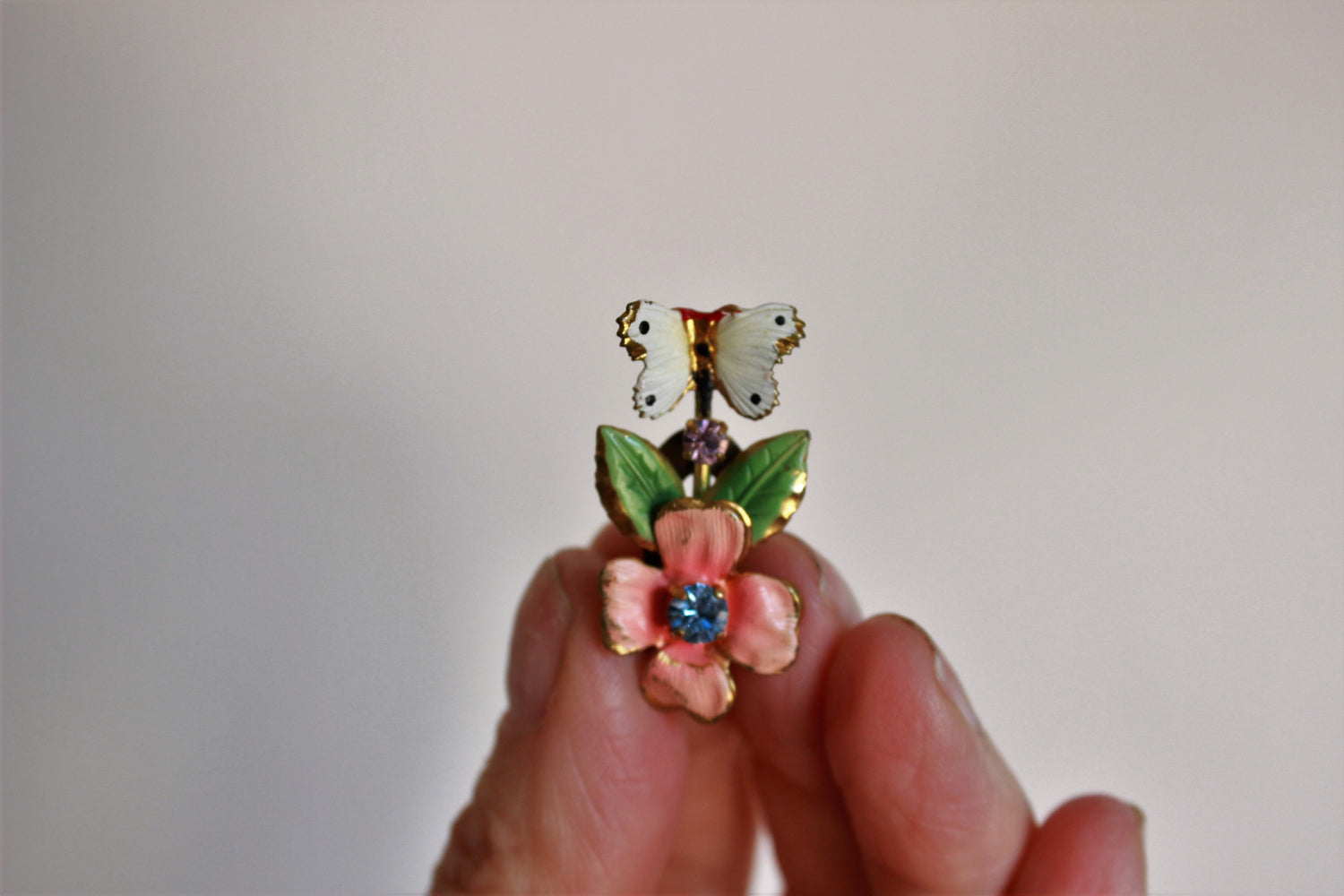 Vintage 1950s Austrian Crystal Butterfly and Flower Earrings