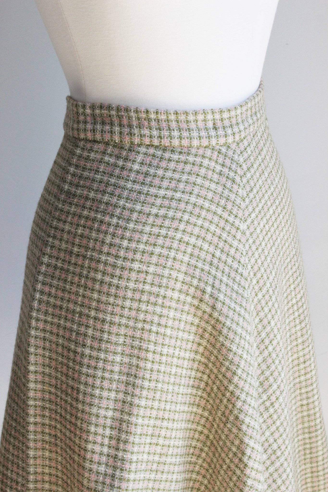 Vintage 1950s Tweed Plaid Skirt-Toadstool Farm Vintage-1950s,aline,full,pastel,plaid,skirt,tartan,tweed,Vintage,Vintage Clothing