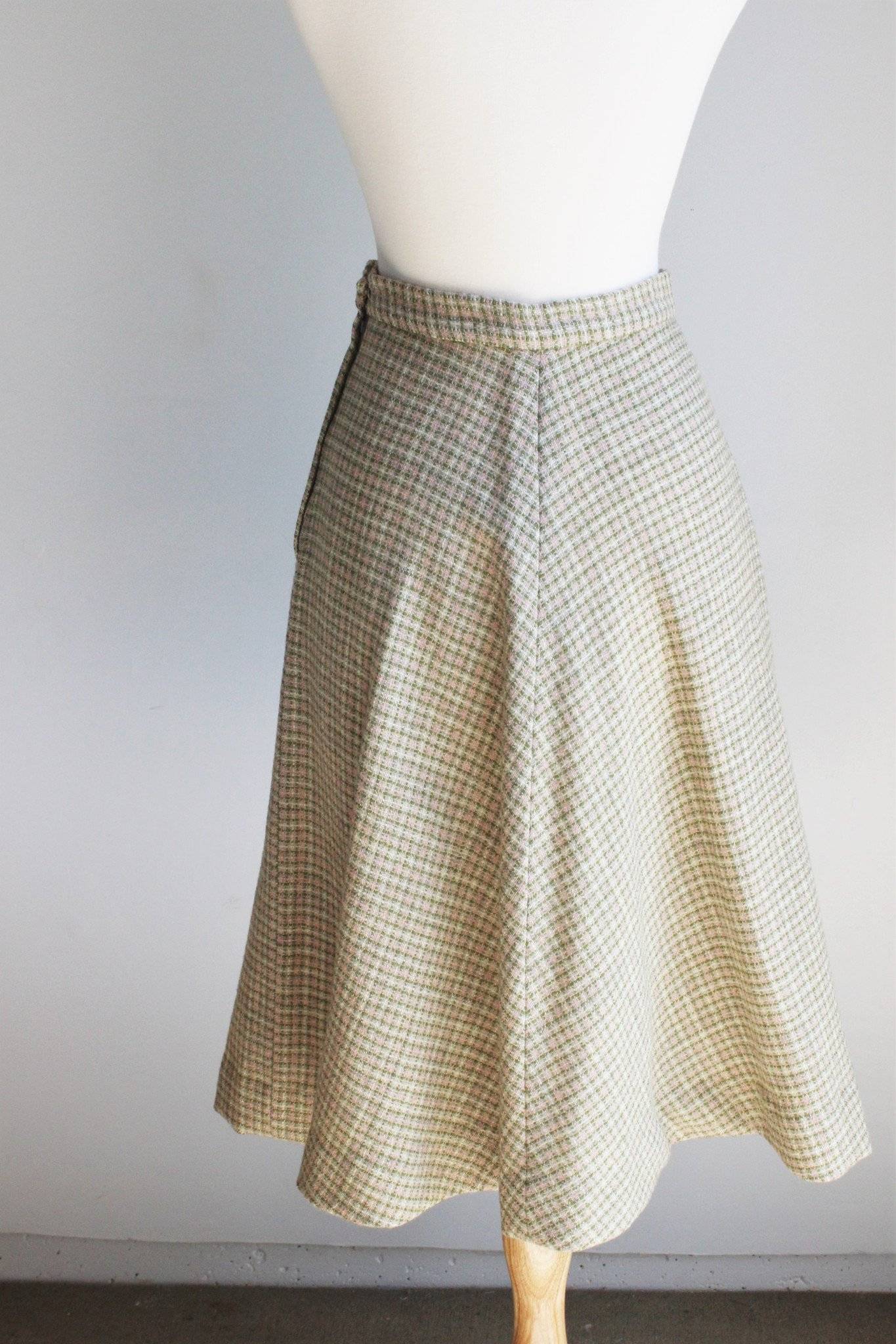 Vintage 1950s Tweed Plaid Skirt-Toadstool Farm Vintage-1950s,aline,full,pastel,plaid,skirt,tartan,tweed,Vintage,Vintage Clothing