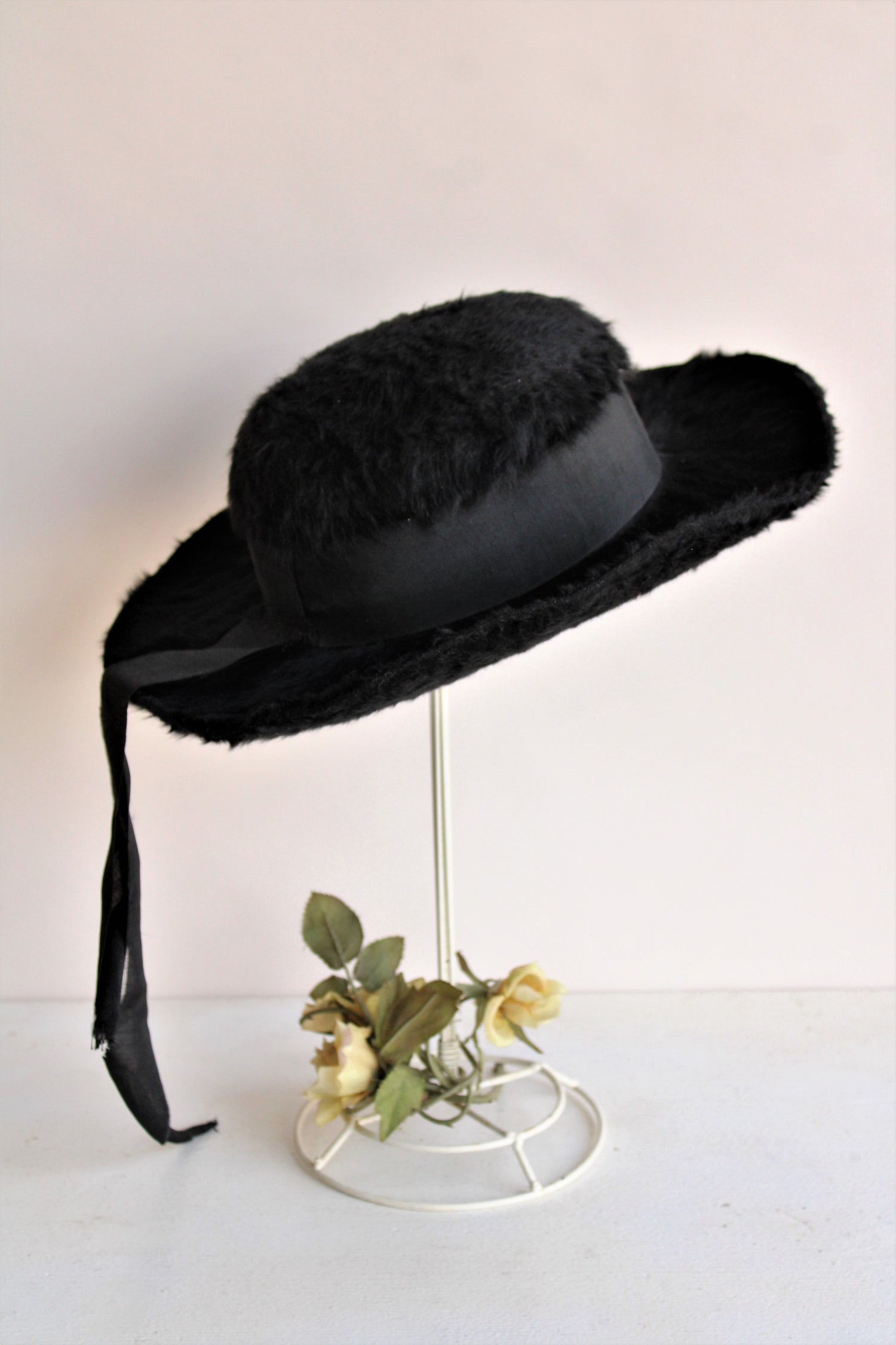 Vintage 1930s 1940s Black Beaverette Hat