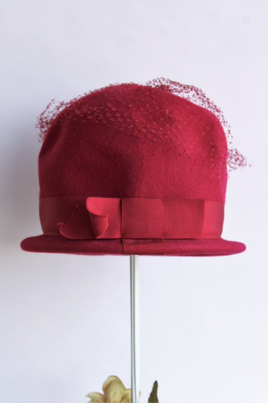 Vintage 1960s Raspberry Red Wool Cloche Hat