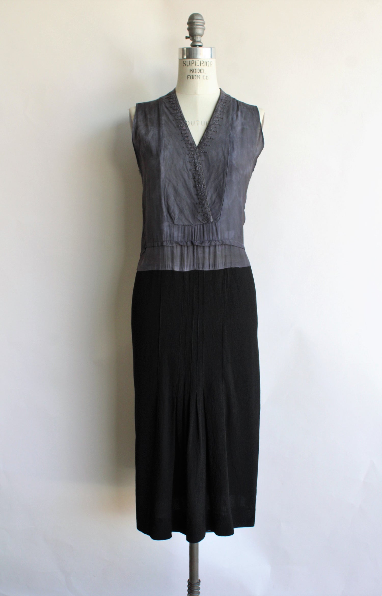 Vintage 1940s Black Rayon Dress with Criss Cross Bodice