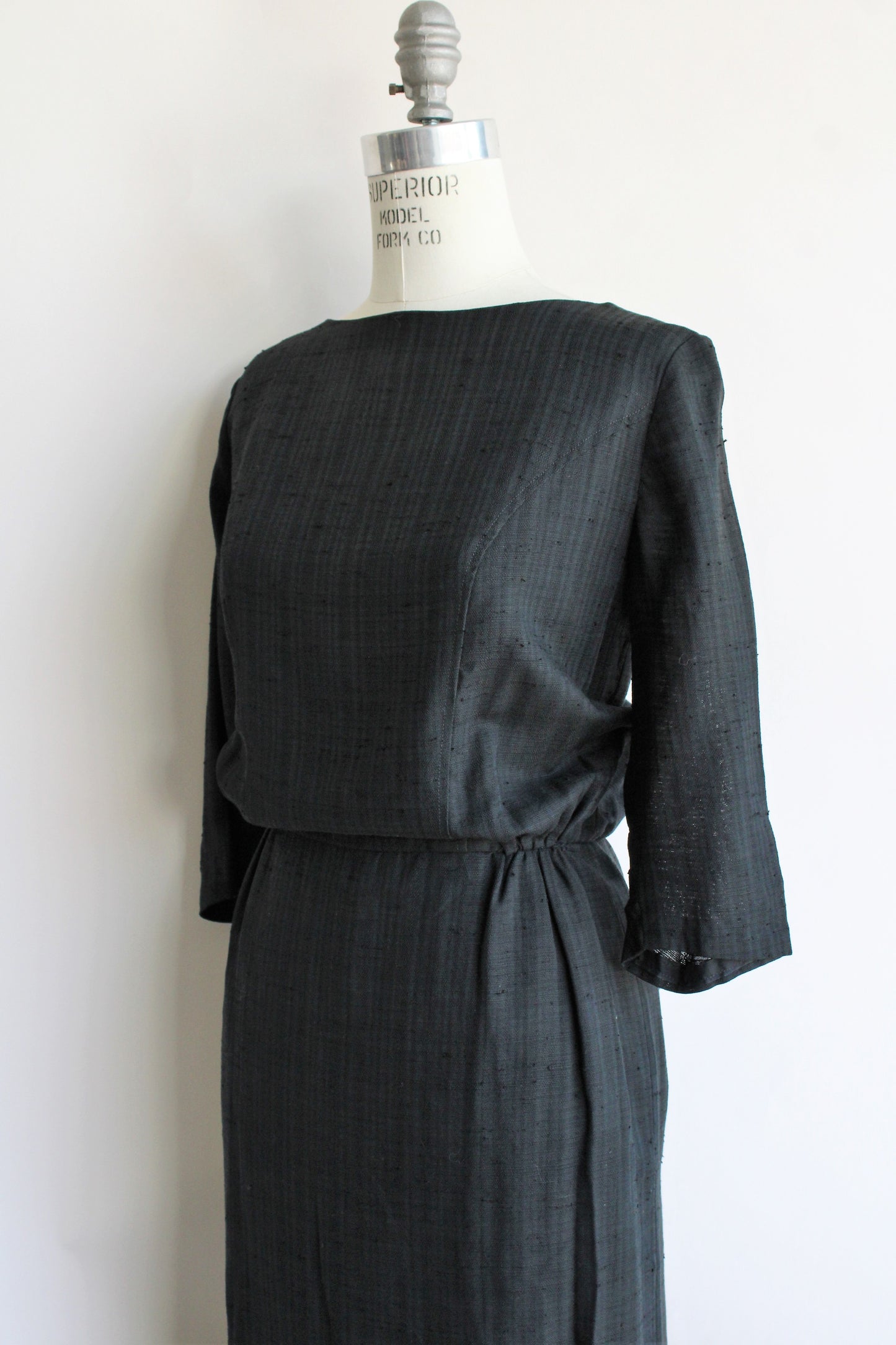 Vintage 1960s Black Sheath Dress with Button Back