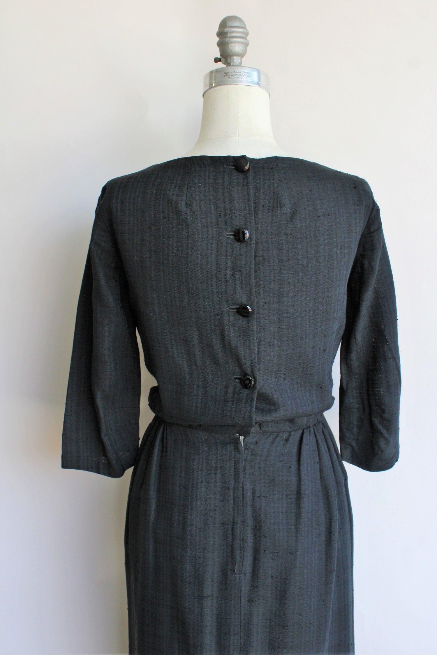Vintage 1960s Black Sheath Dress with Button Back